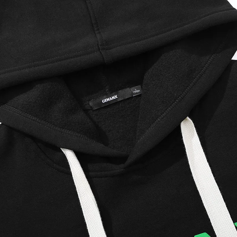 Drawstring Kangaroo Pocket Plain Fine Knit Hoodies