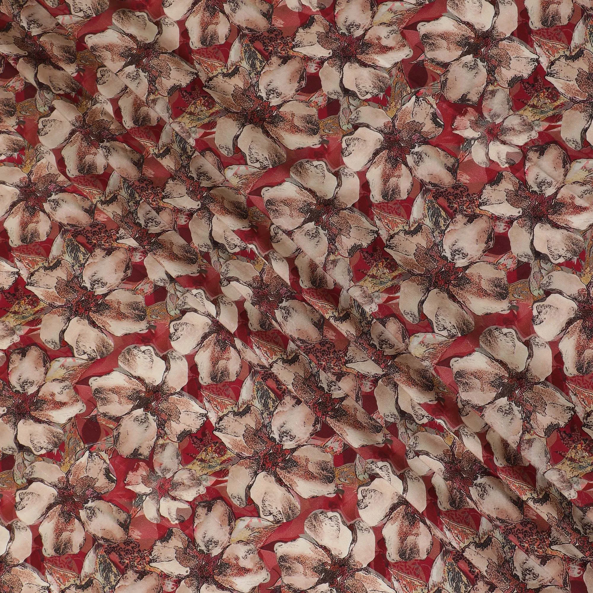 Elegant Crimson Floral Viscose Fabric - 110 cm Wide-D19415