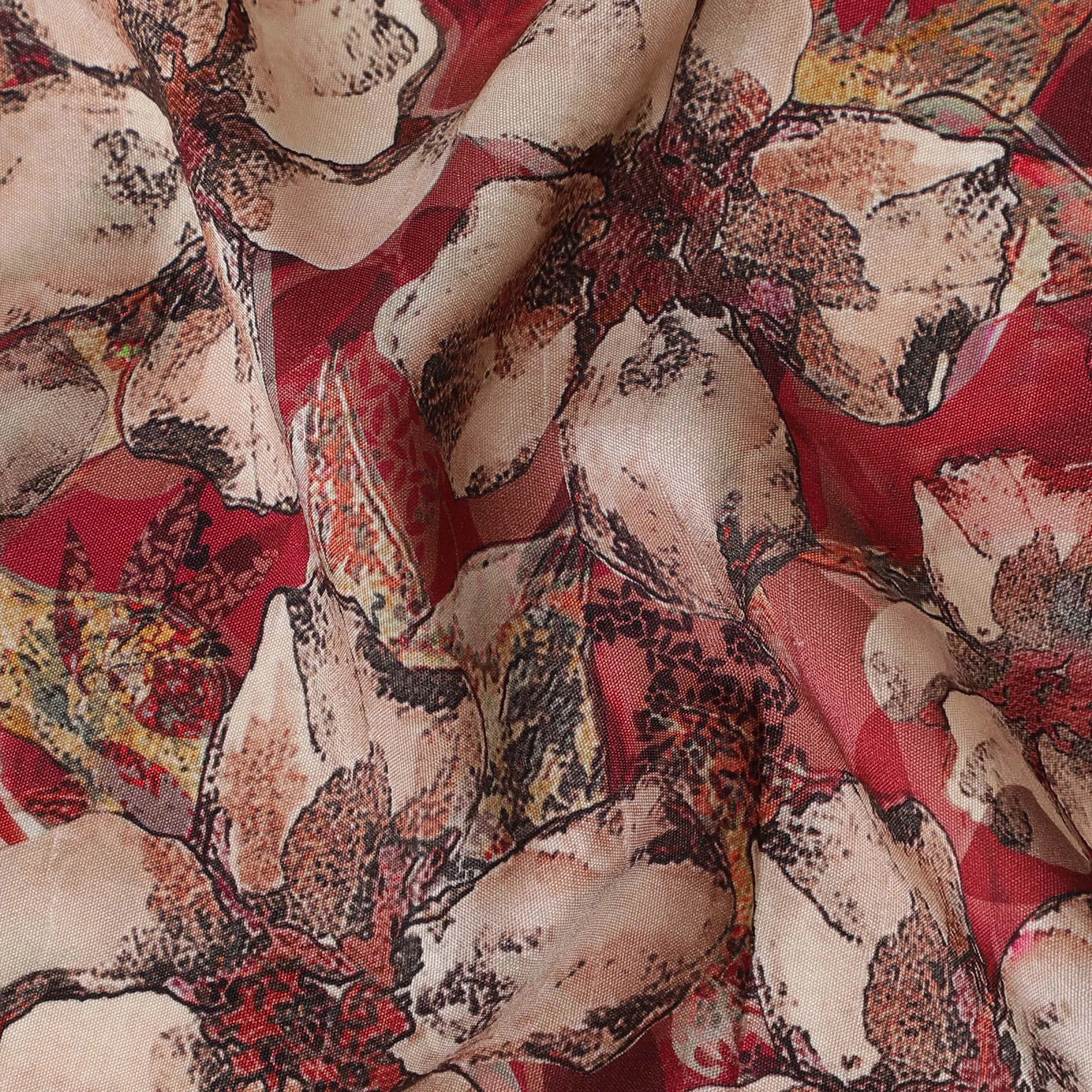 Elegant Crimson Floral Viscose Fabric - 110 cm Wide-D19415