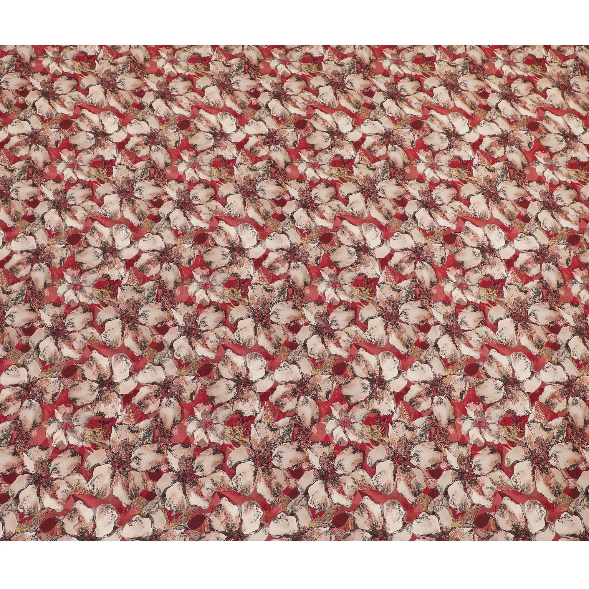 Elegant Crimson Floral Viscose Fabric - 110 cm Wide-D19415