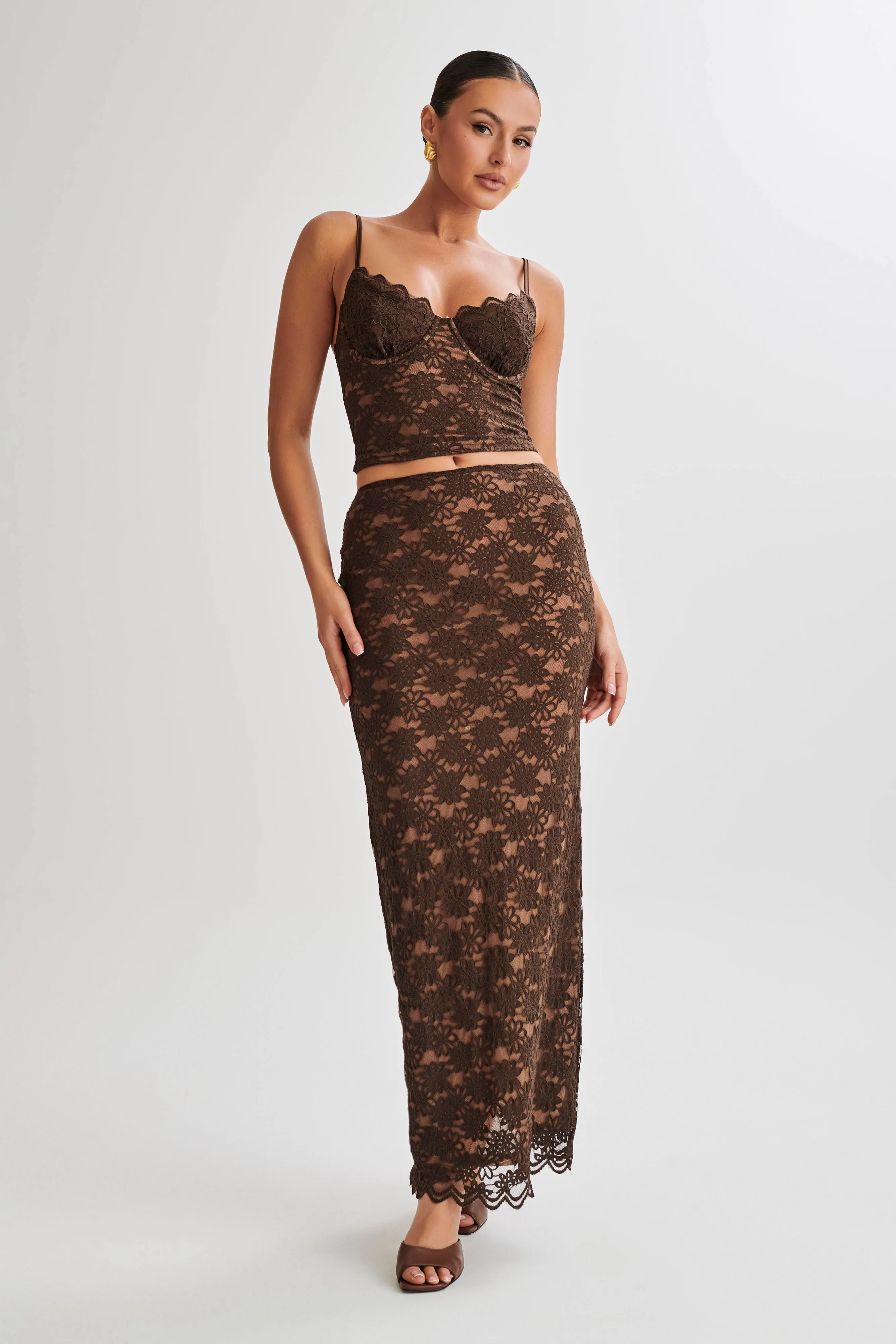 Elska Lace Maxi Skirt - Chocolate