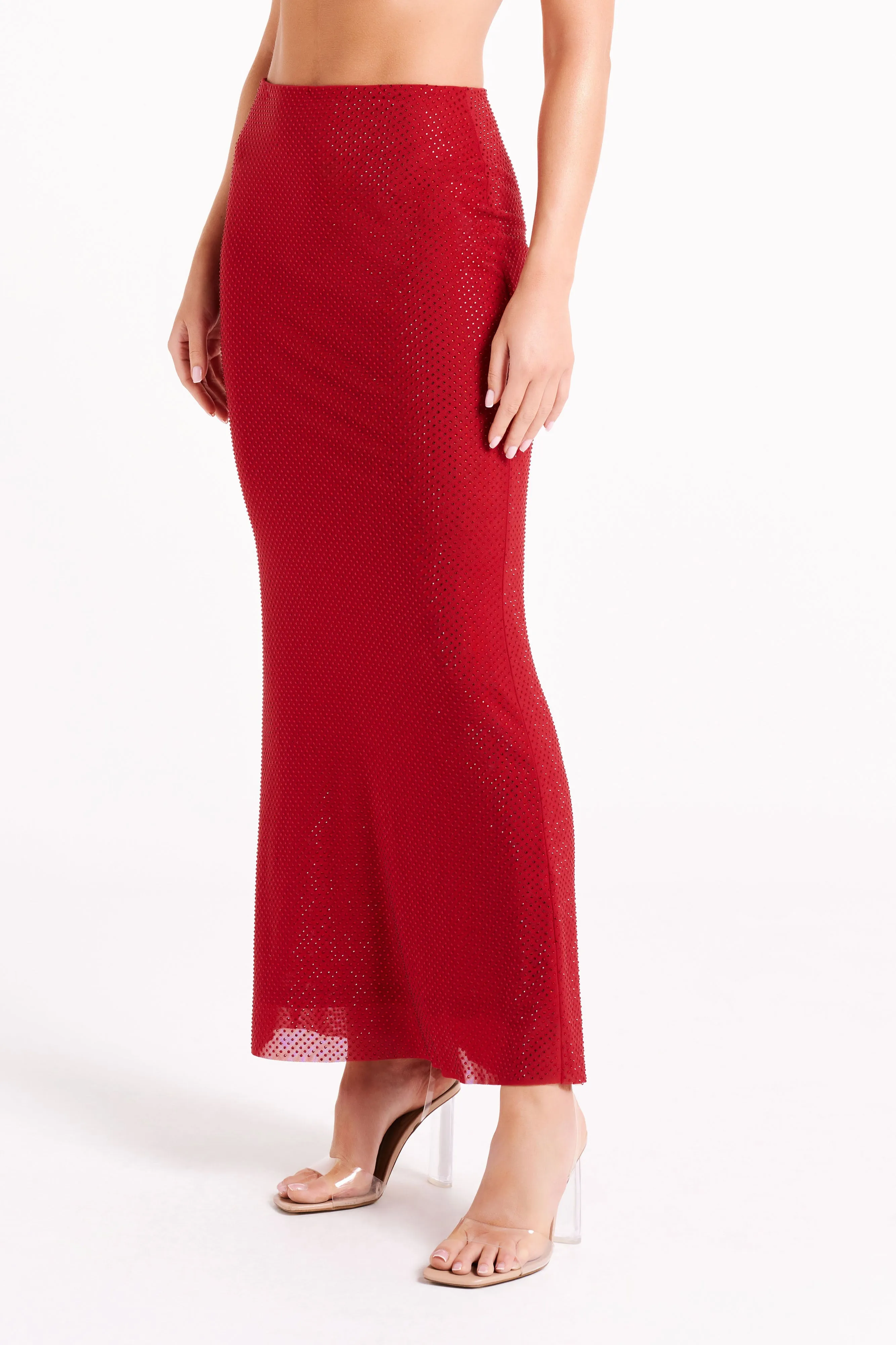 Erika Diamante Maxi Skirt - Vermilion Red