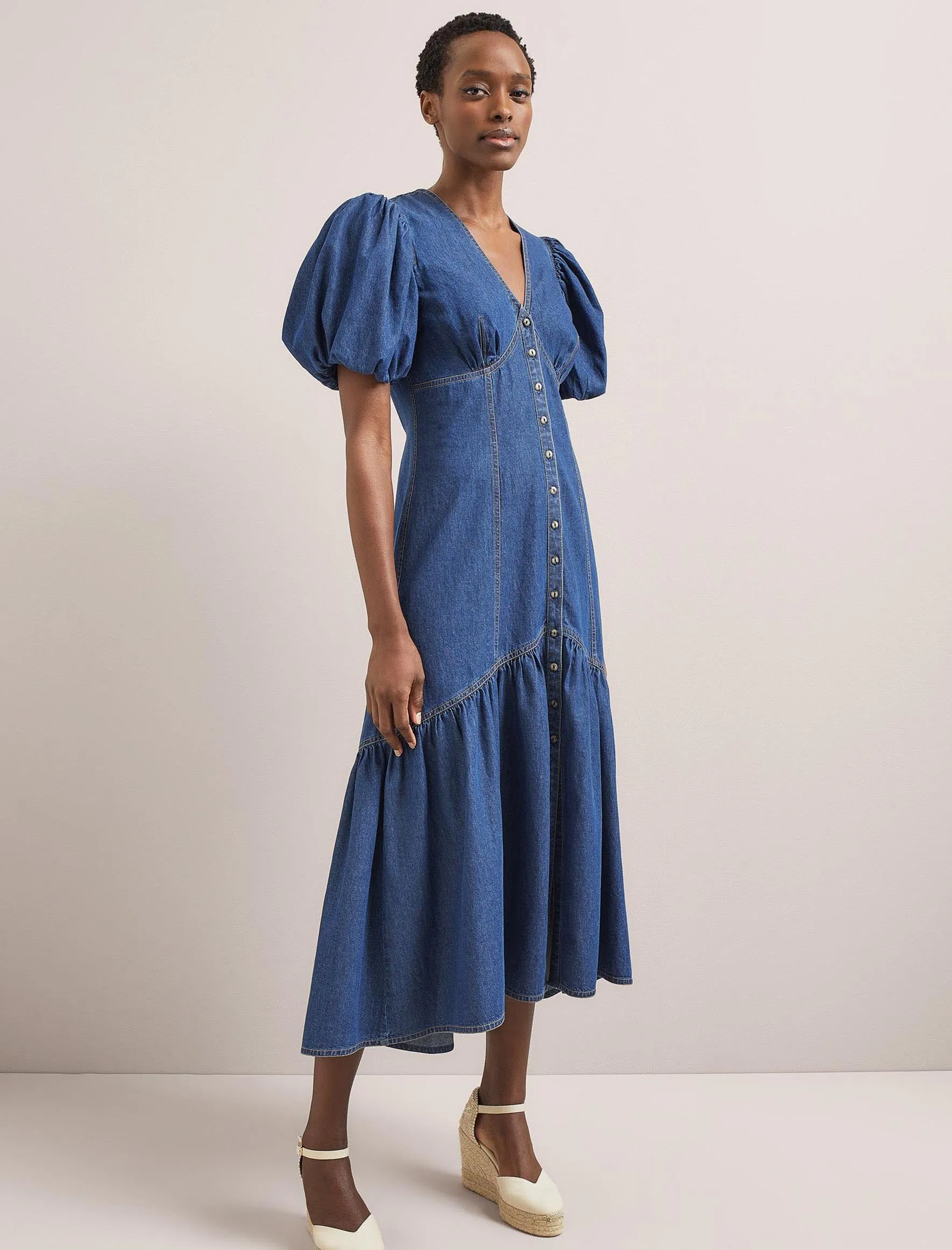 Este Denim Maxi Dress - Light Blue