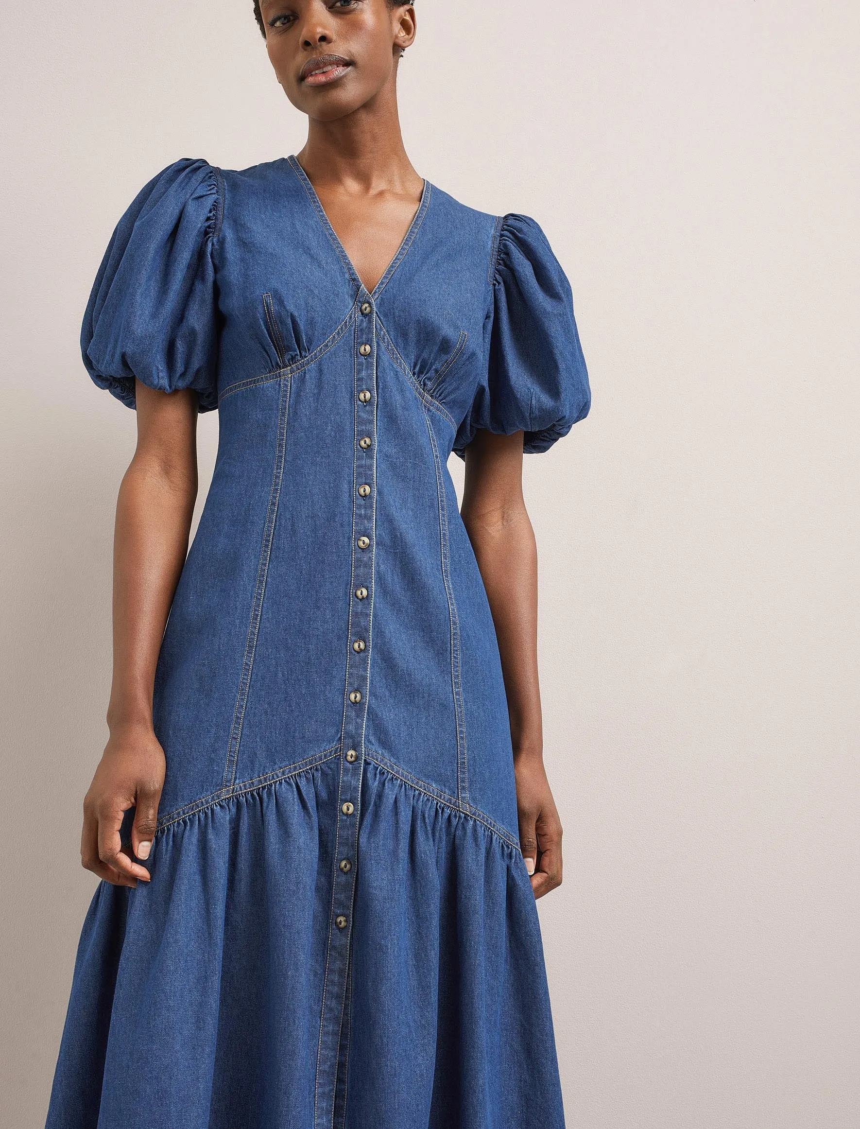 Este Denim Maxi Dress - Light Blue