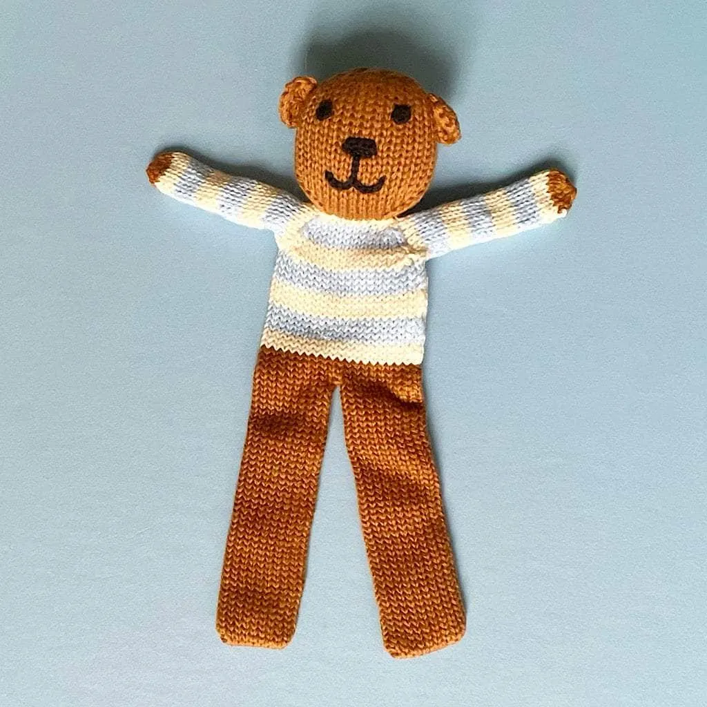 Estella Organic Cotton Handmade Baby Soother - Striped Brown Bear 7.5