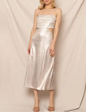 Estrella Silver Lamé Midi Dress