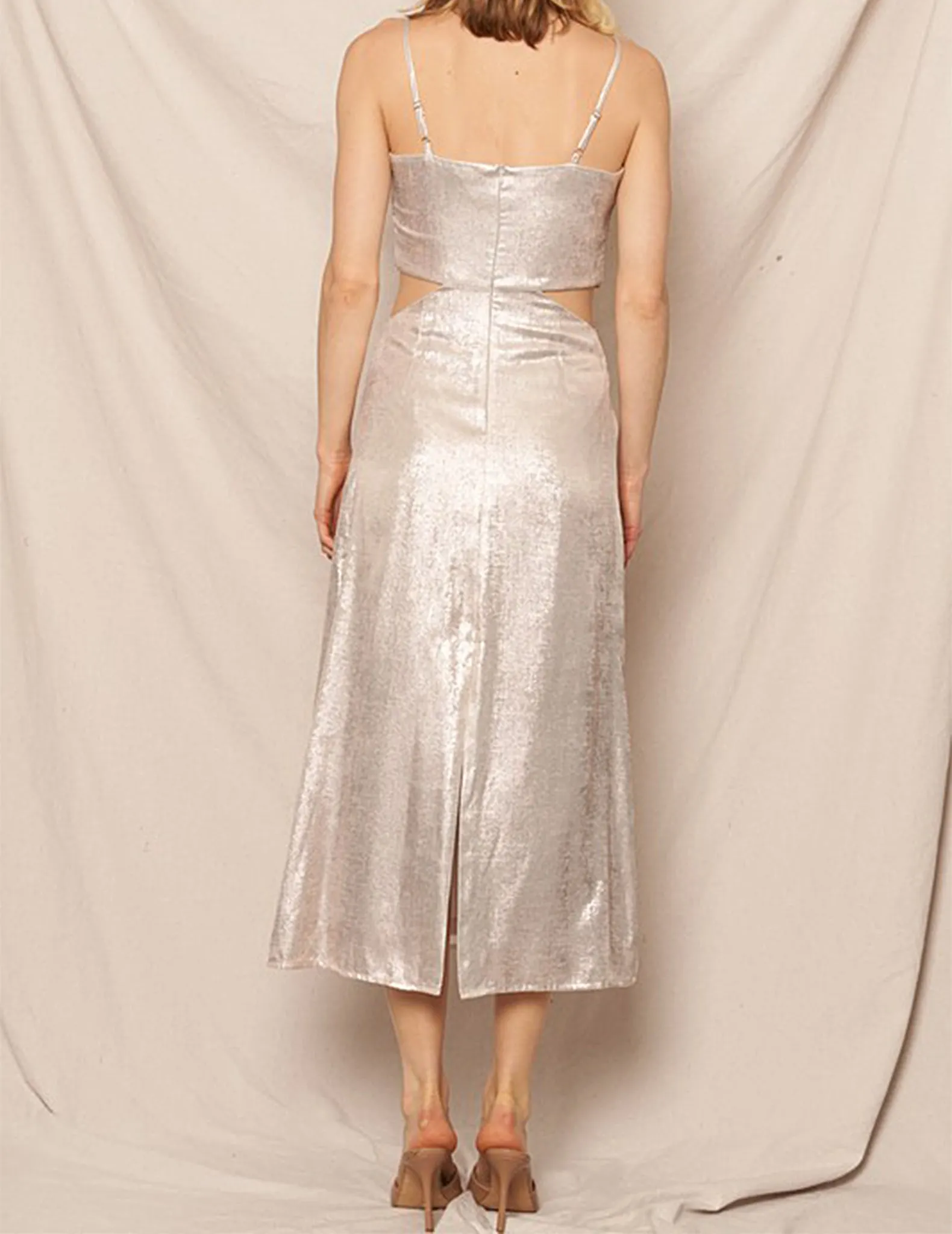 Estrella Silver Lamé Midi Dress