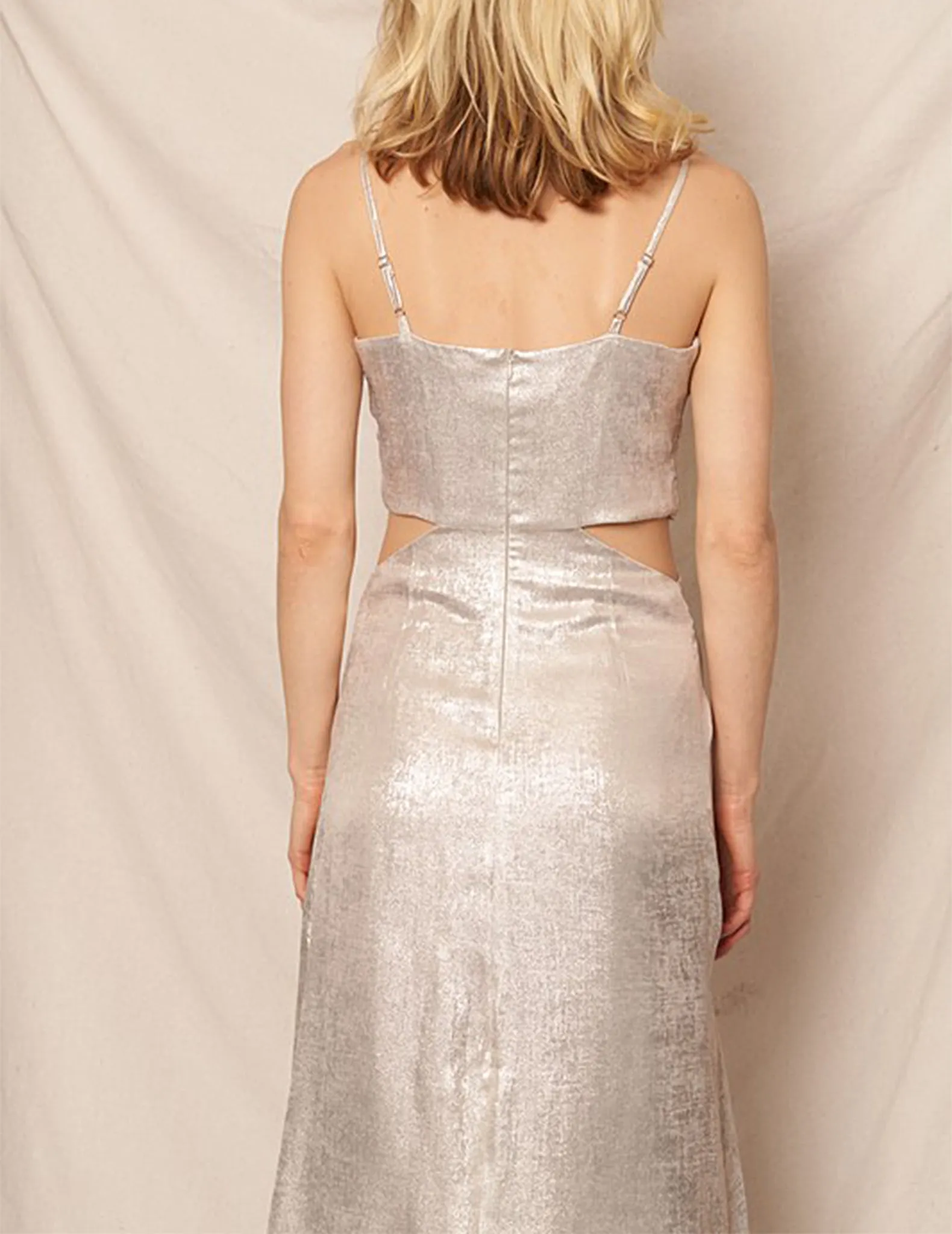 Estrella Silver Lamé Midi Dress