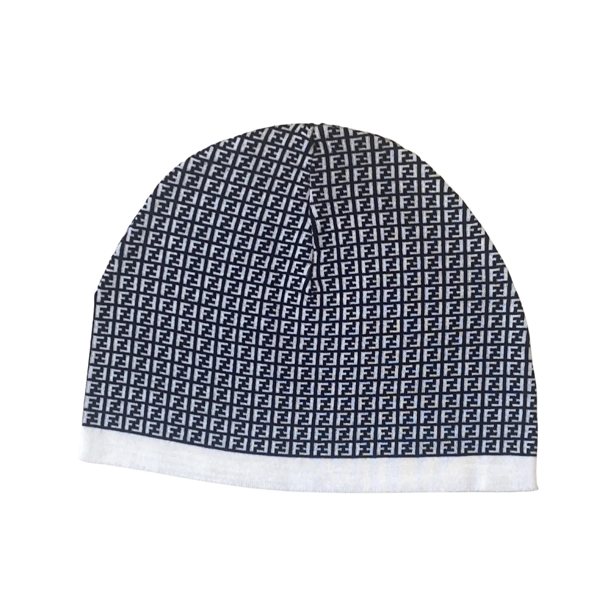 Fendi FF Print Nero and Bianco Knitted Wool Beanie