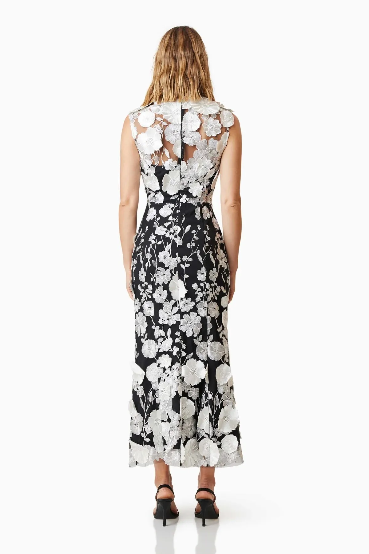 Floral Applique Dress - Black/White