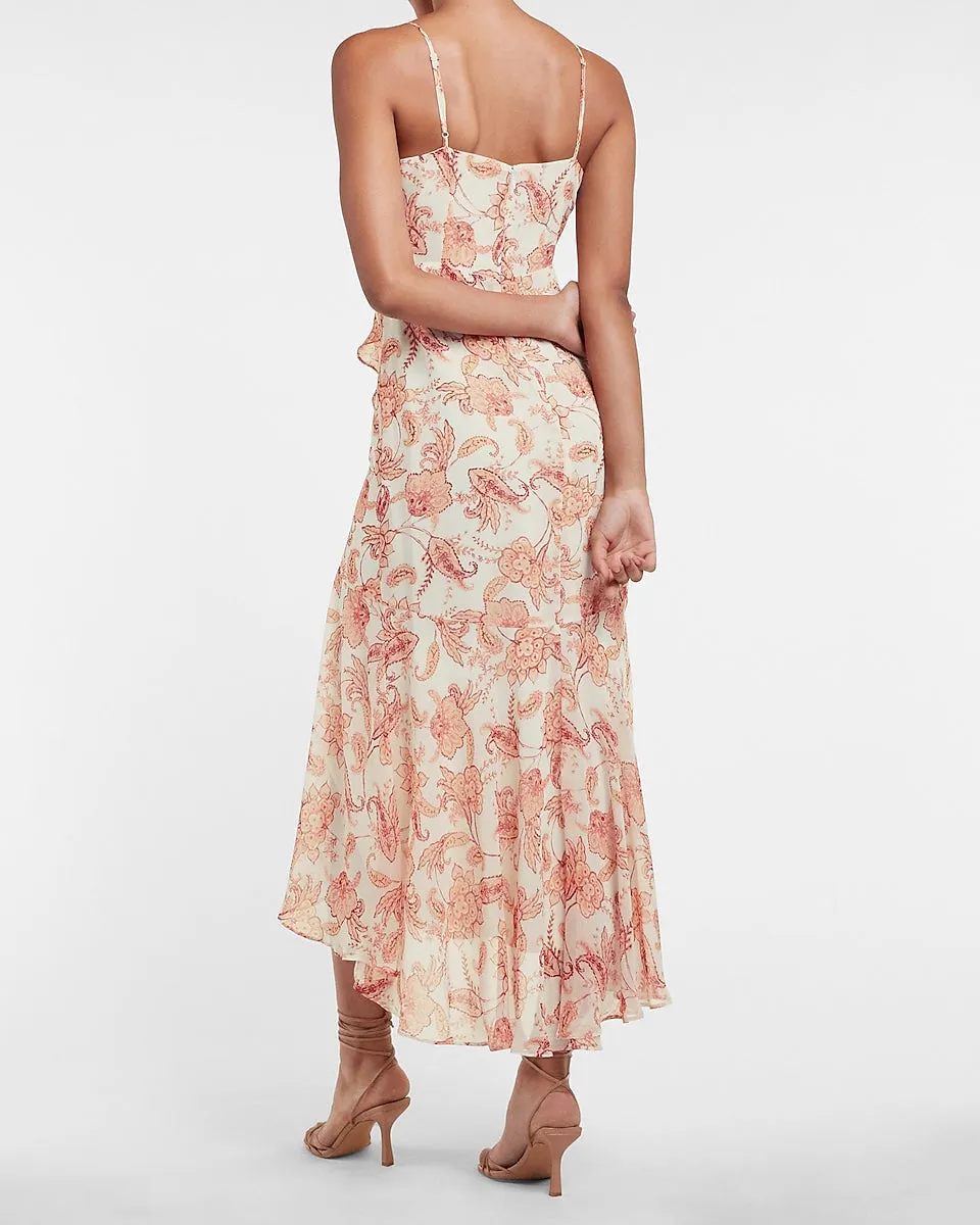 Floral Print Ruffle Wrap Maxi Dress in Pink Print