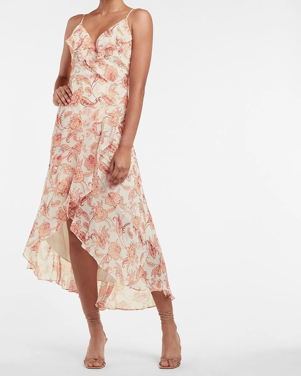 Floral Print Ruffle Wrap Maxi Dress in Pink Print