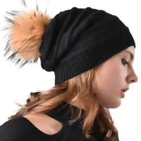 FURTALK Women Winter Sloughy Real Fur Pompom Hat  Drop Shipping AD006