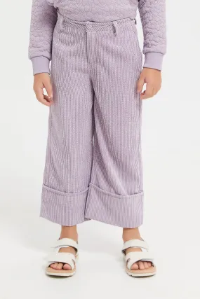 Girls Lilac Corduroy Wide Leg Trouser