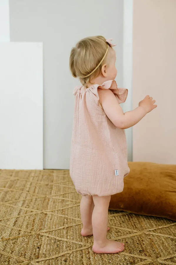 Girl's Organic-cotton Muslin Romper - Peach Pink