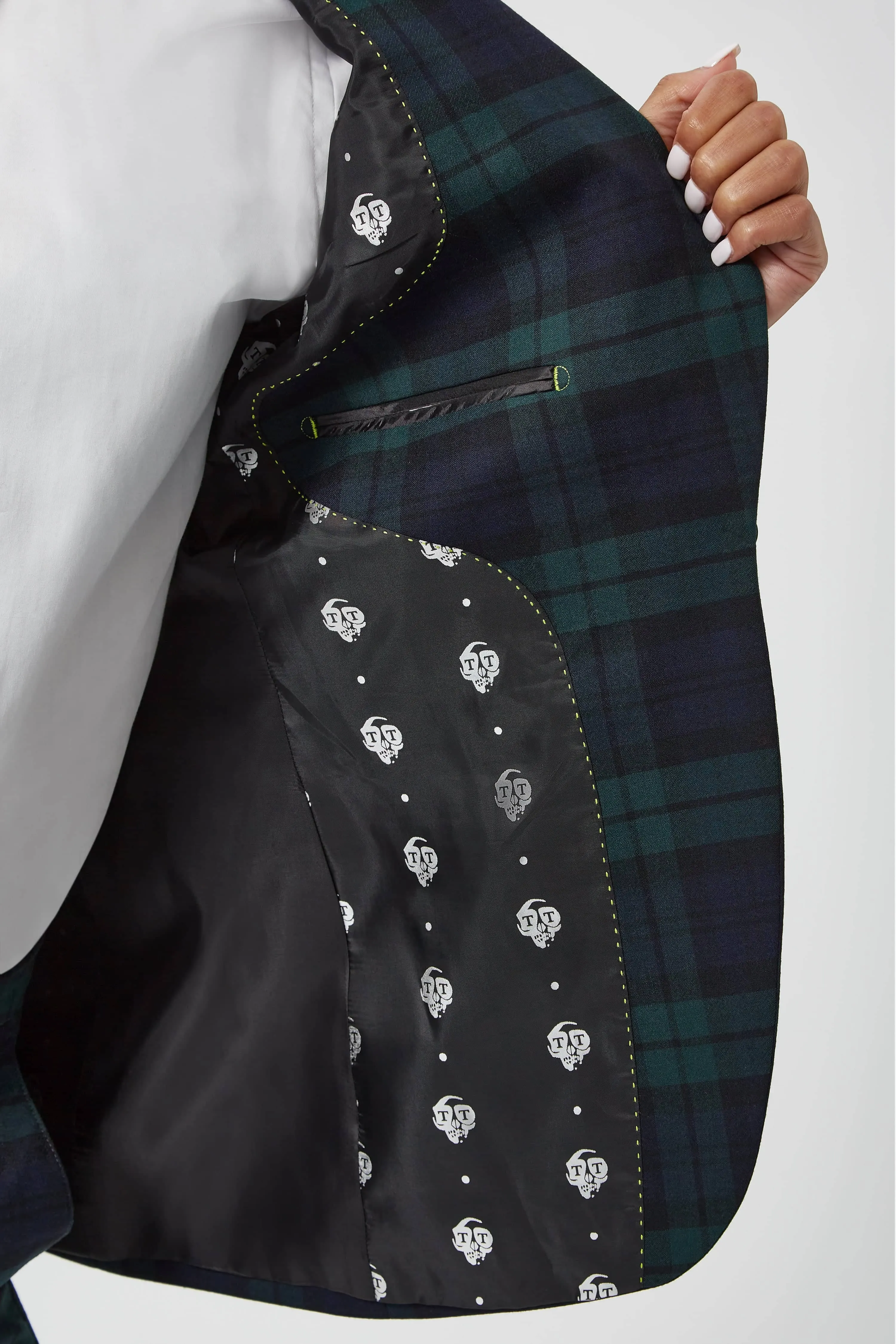 Grace Skinny Fit Green Tartan Jacket - ARCHIVE