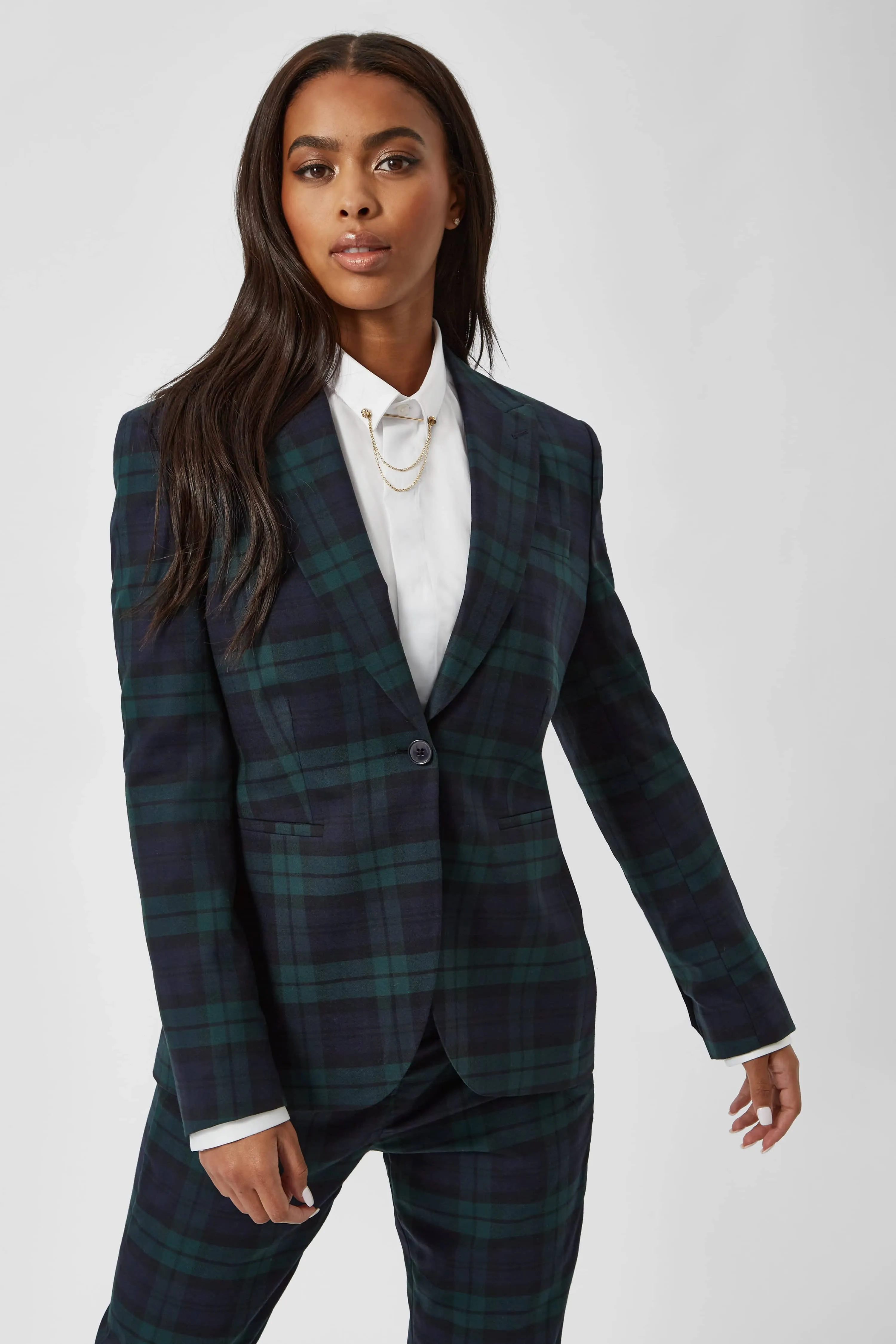 Grace Skinny Fit Green Tartan Jacket - ARCHIVE