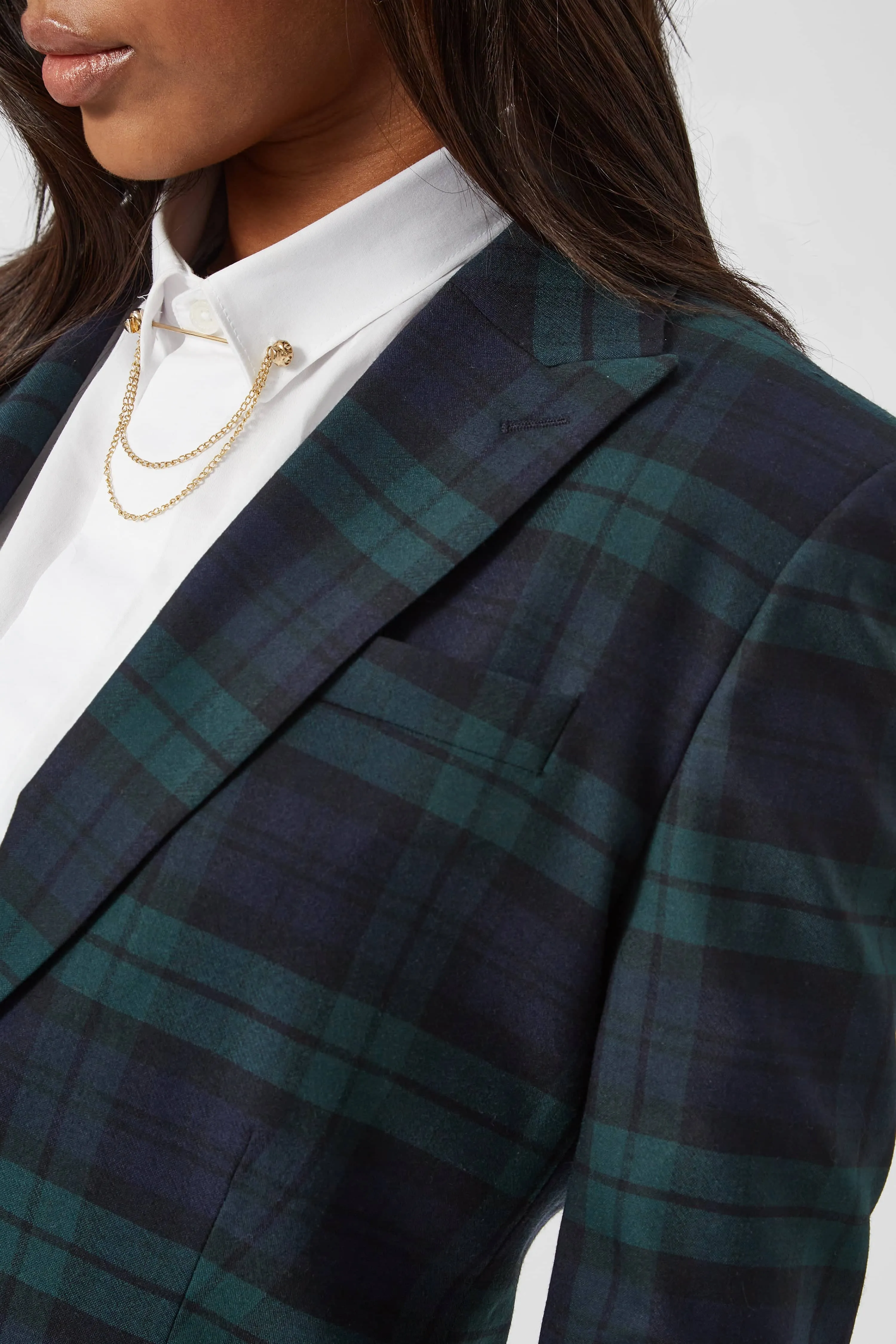 Grace Skinny Fit Green Tartan Jacket - ARCHIVE