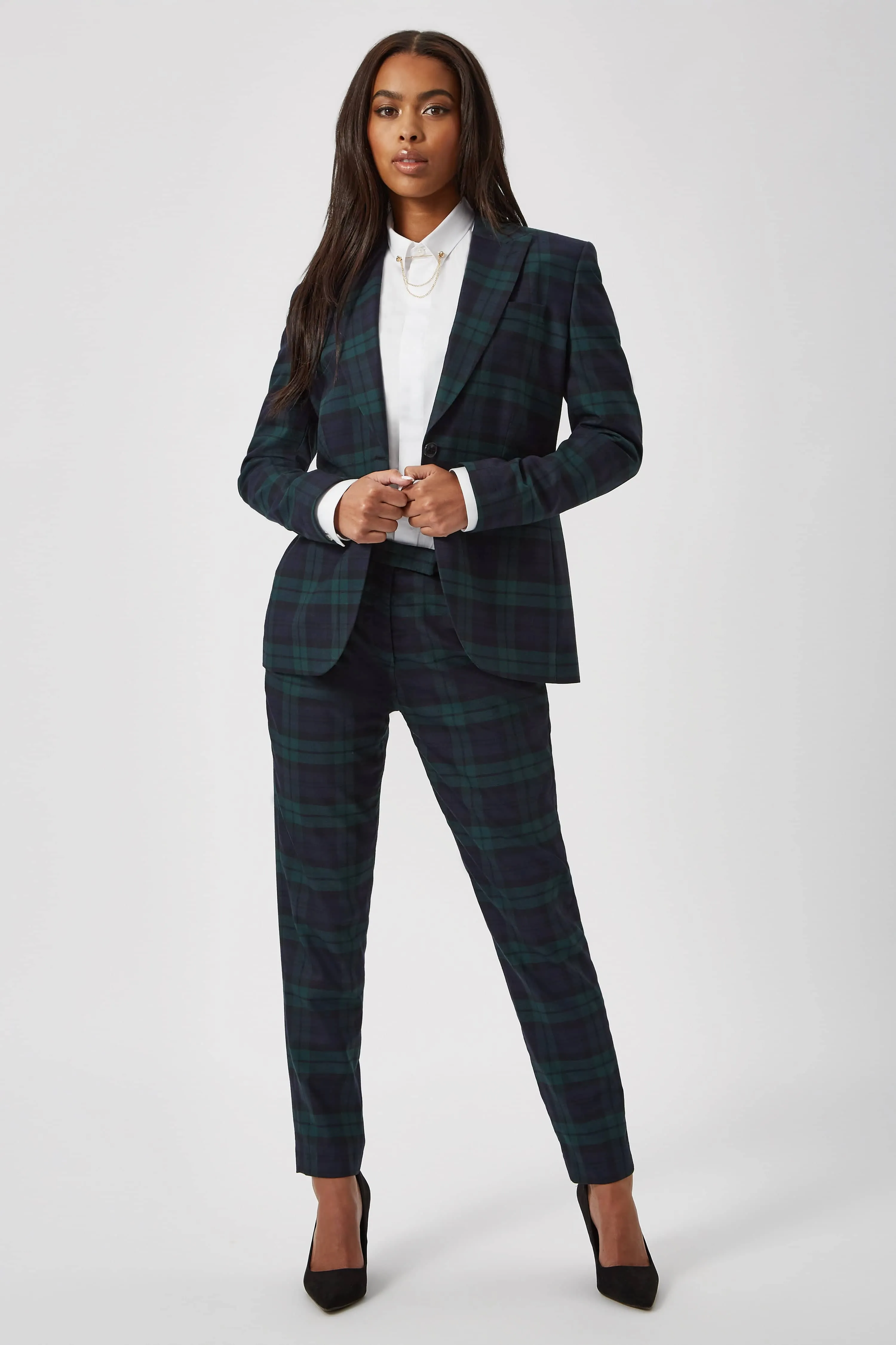 Grace Skinny Fit Green Tartan Trousers