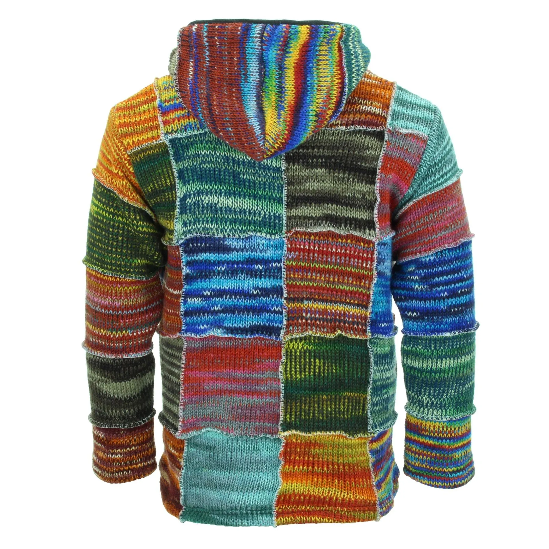 Hand Knitted Wool Hooded Jacket Cardigan - Rainbow Space Dye