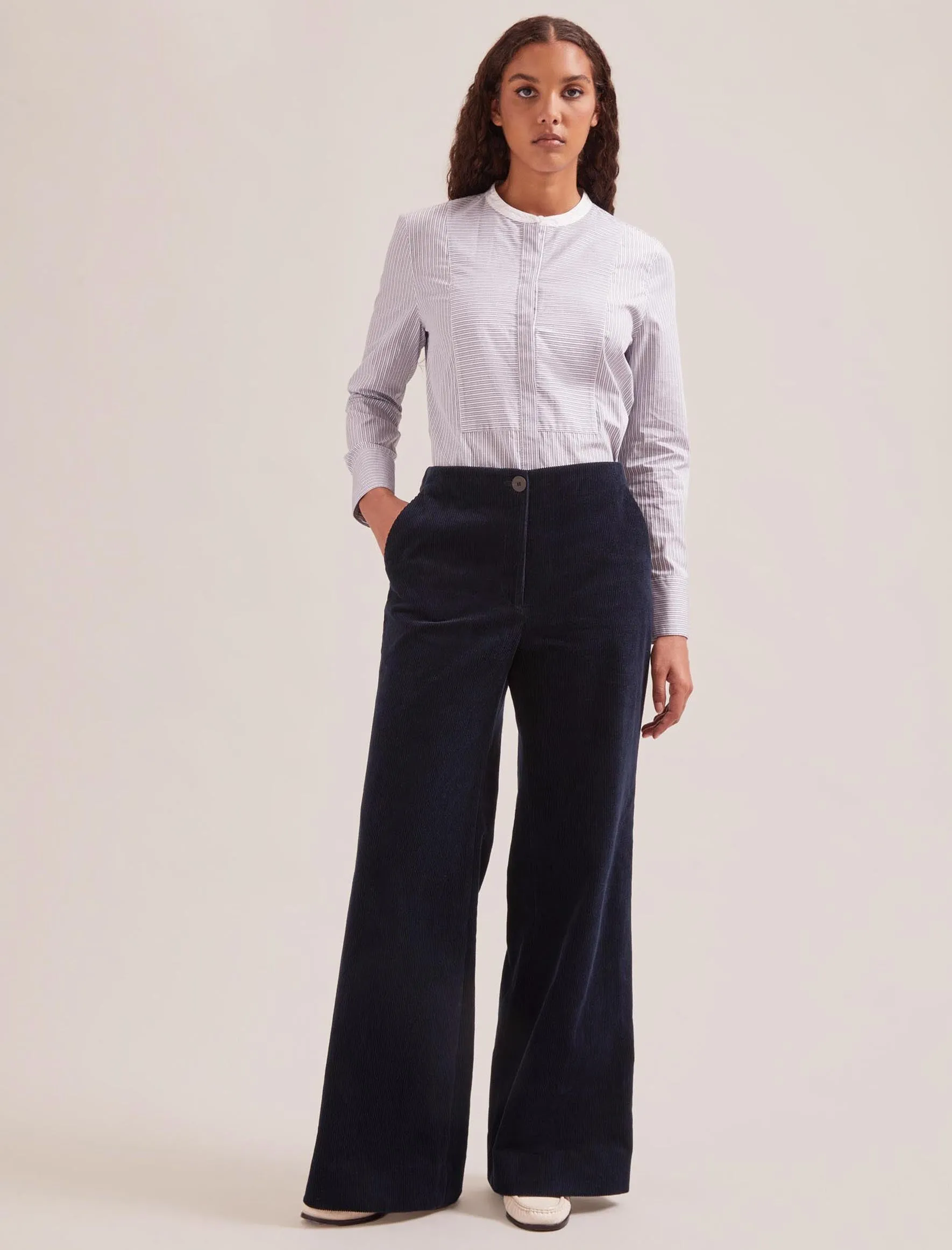 Harlow Corduroy Wide Leg Trouser - Navy