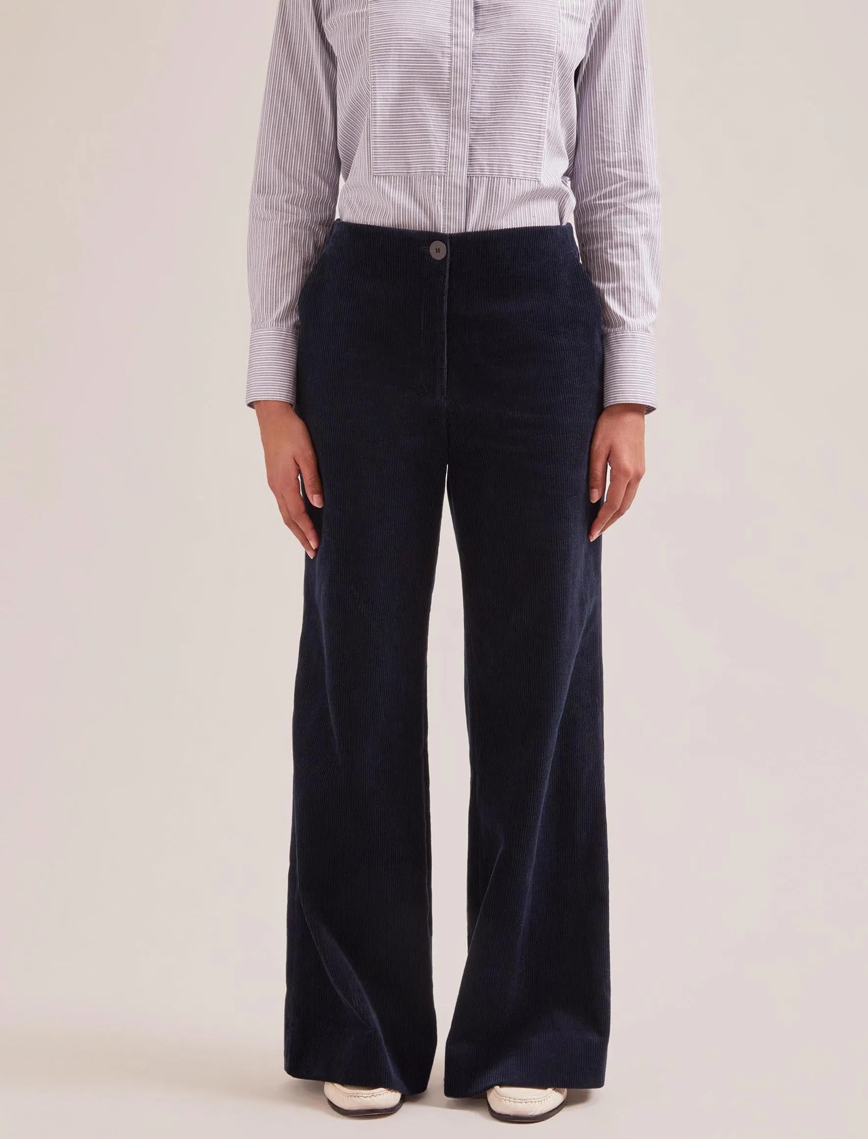 Harlow Corduroy Wide Leg Trouser - Navy