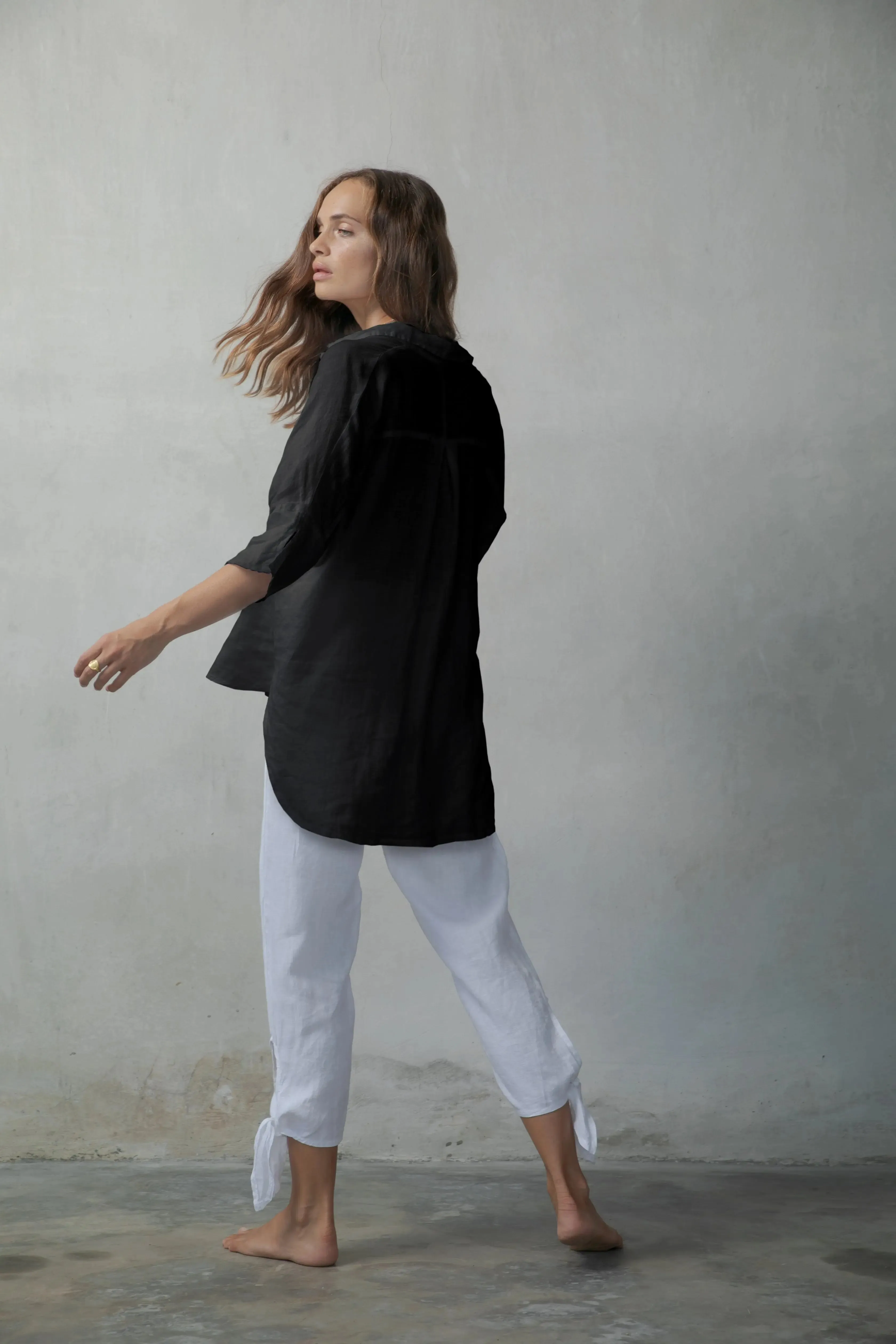 Il Ragazzo Linen Boyfriend Shirt Black