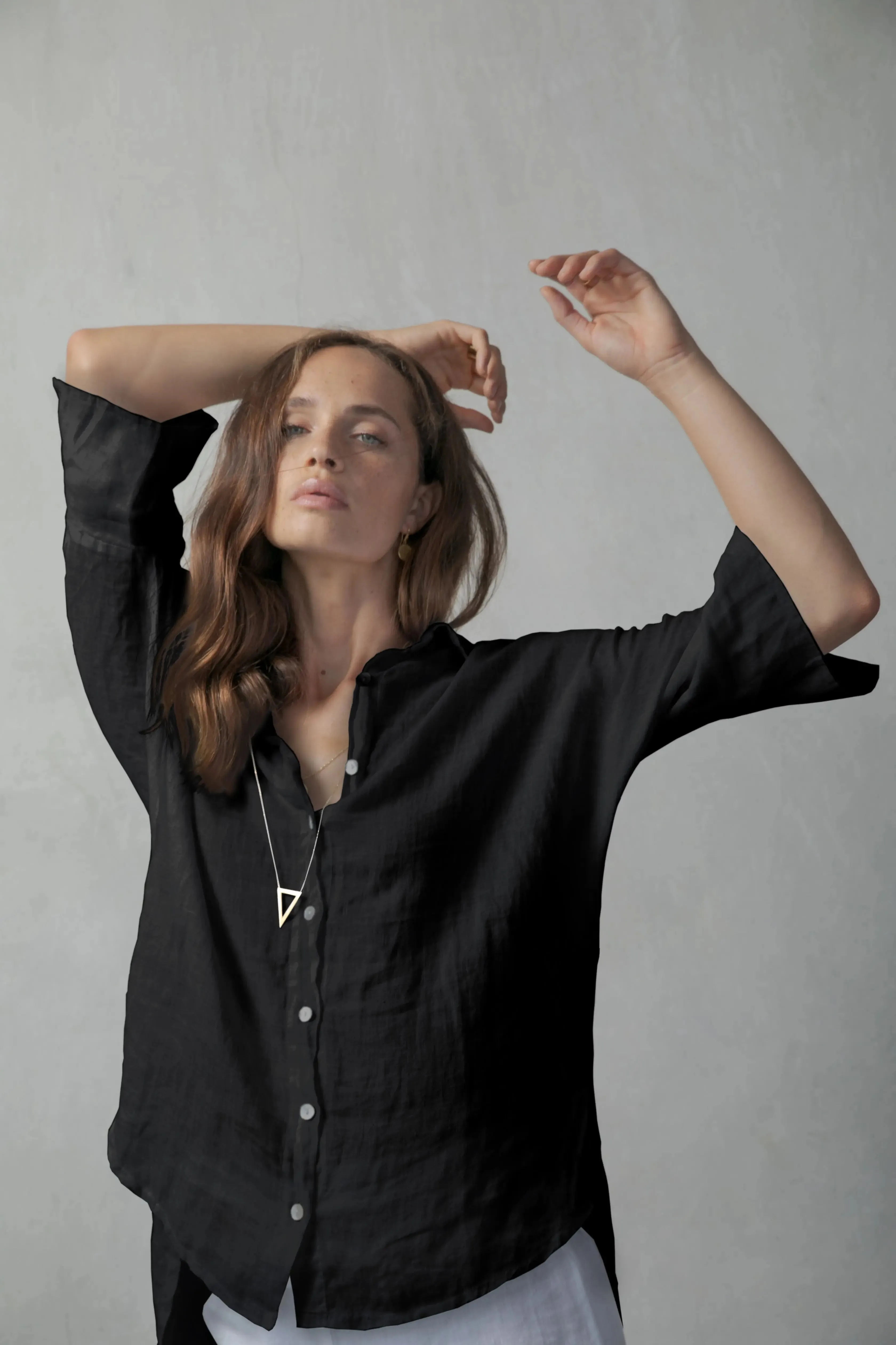 Il Ragazzo Linen Boyfriend Shirt Black