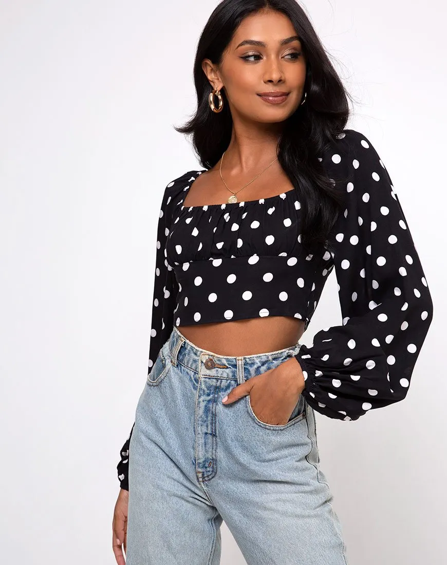 Irene Longsleeve Top in 80's Polka Black