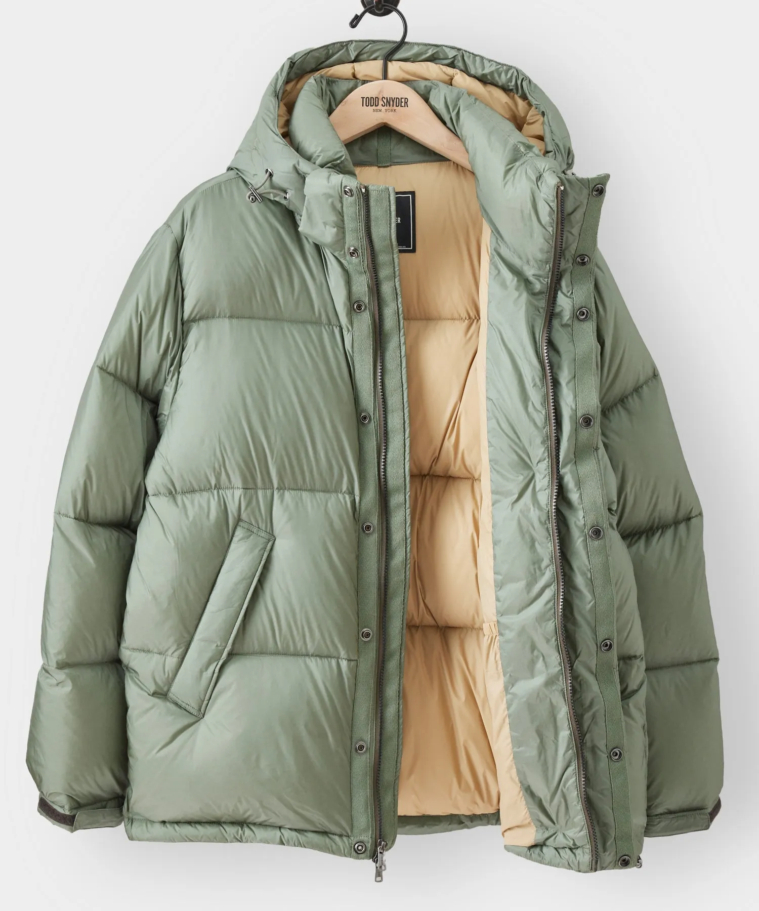 Italian Short Tech Down Parka in Green Smoke