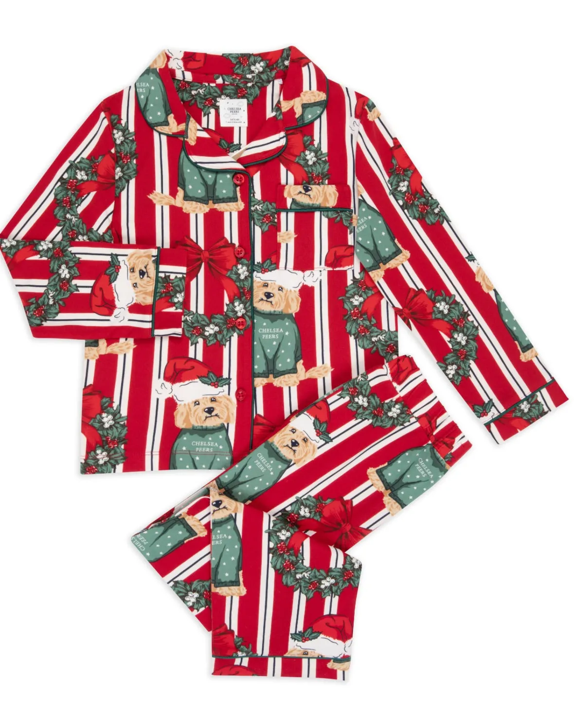 Kids Christmas Dog & Wreath Print Long Pyjama Set