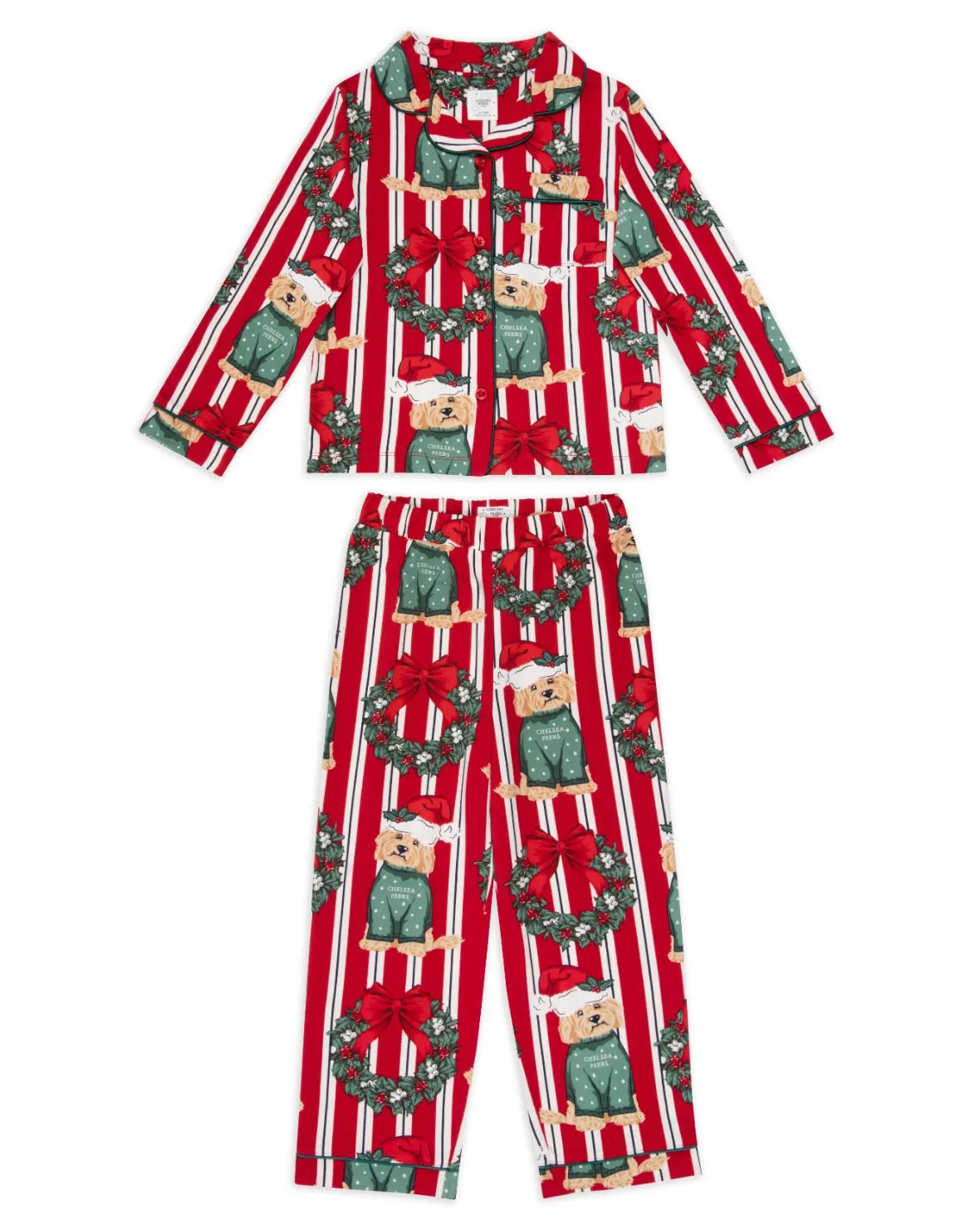 Kids Christmas Dog & Wreath Print Long Pyjama Set