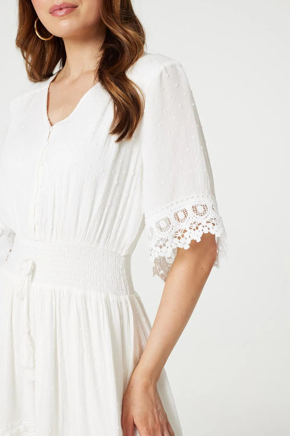 Lace Trim 3/4 Sleeve High Low Sundress