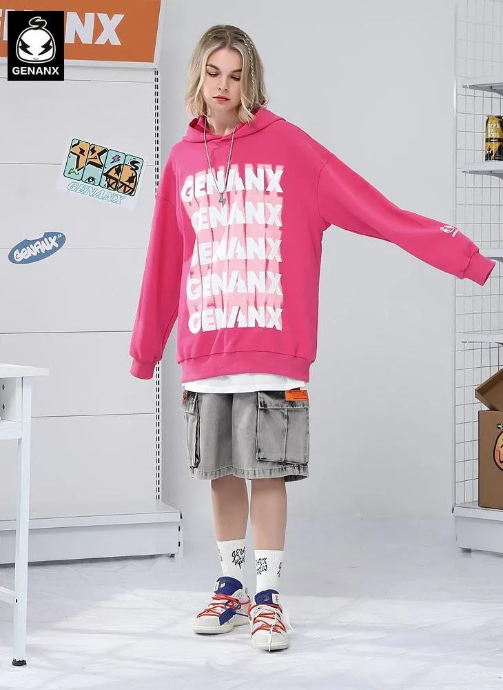 Letter Graffiti Print Drop-Shoulder Sleeve Fine Knit Hoodies