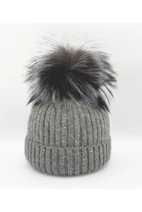 Linda Richards Wool Pom-pom Hat With Sequins HA-62SEQ | Dove Grey