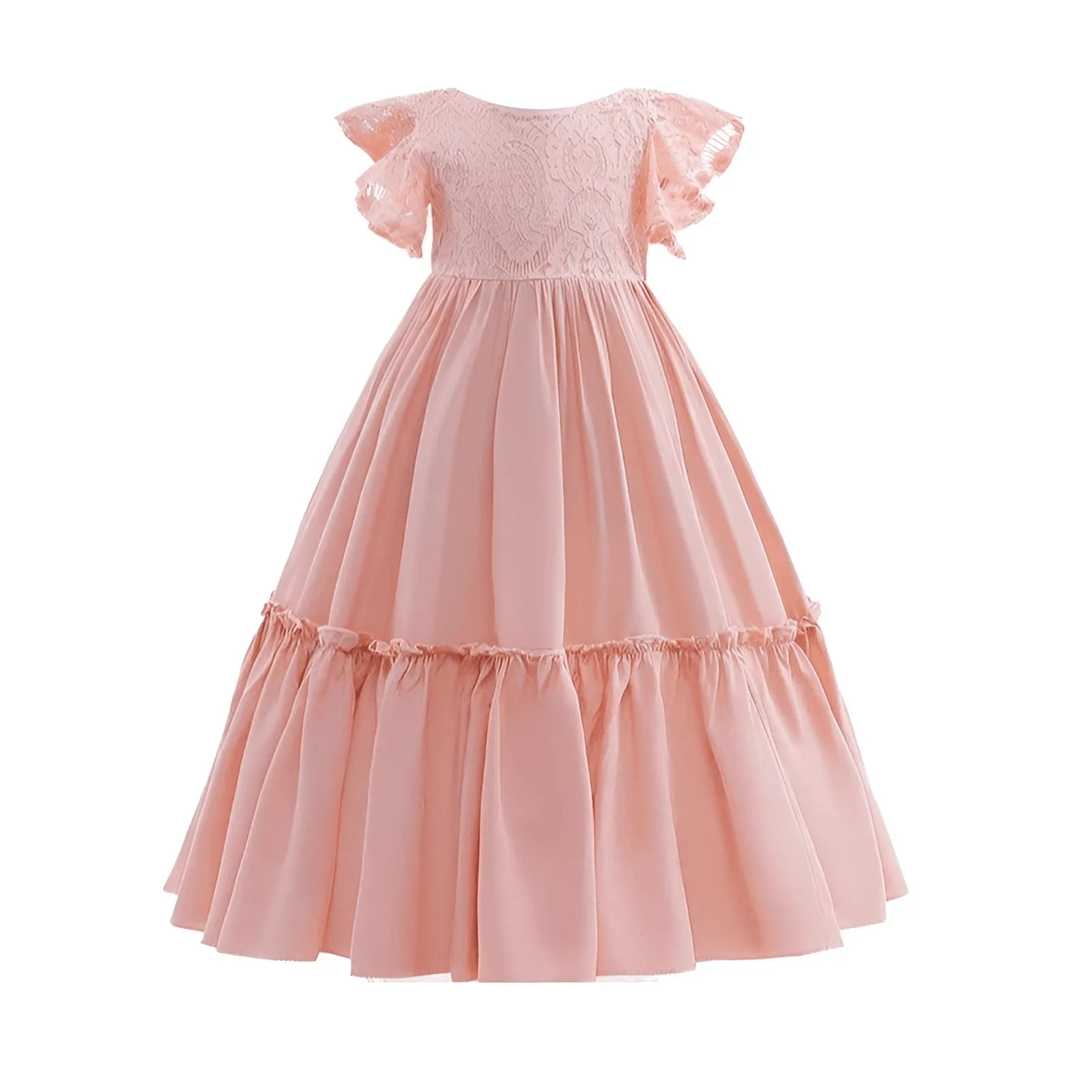 Little Girls Long Dress Lace Floral