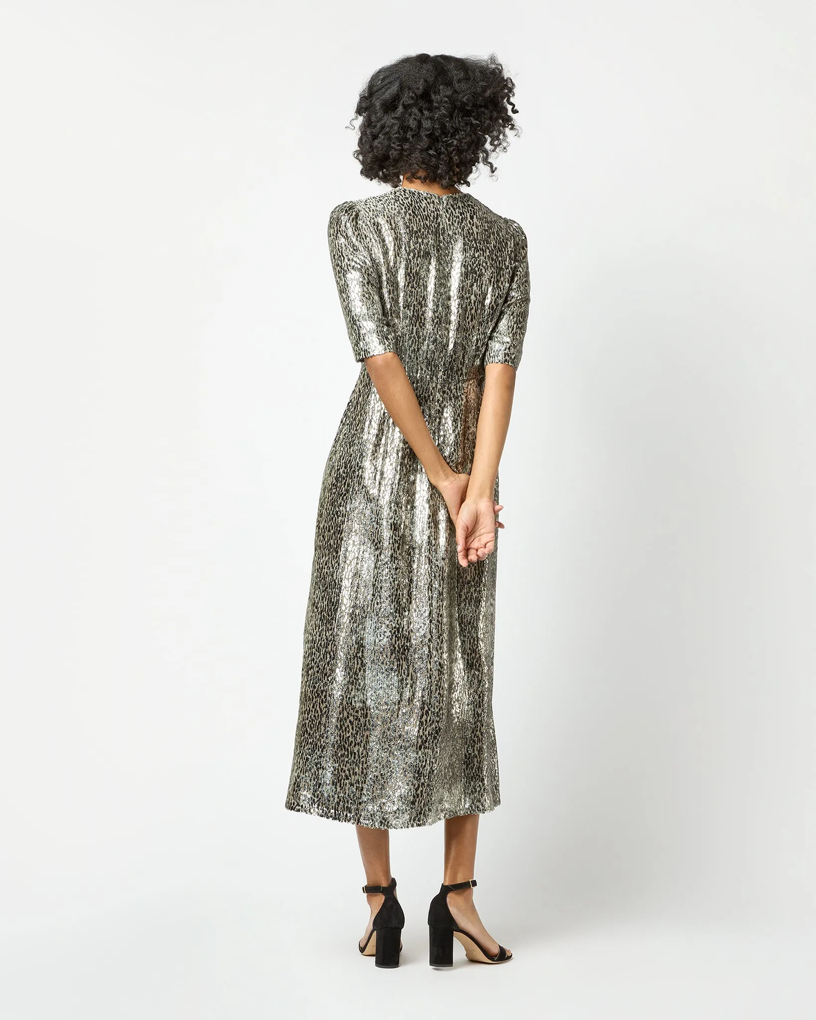 Lois Dress in Olive Metallic Fil Coupé Georgette