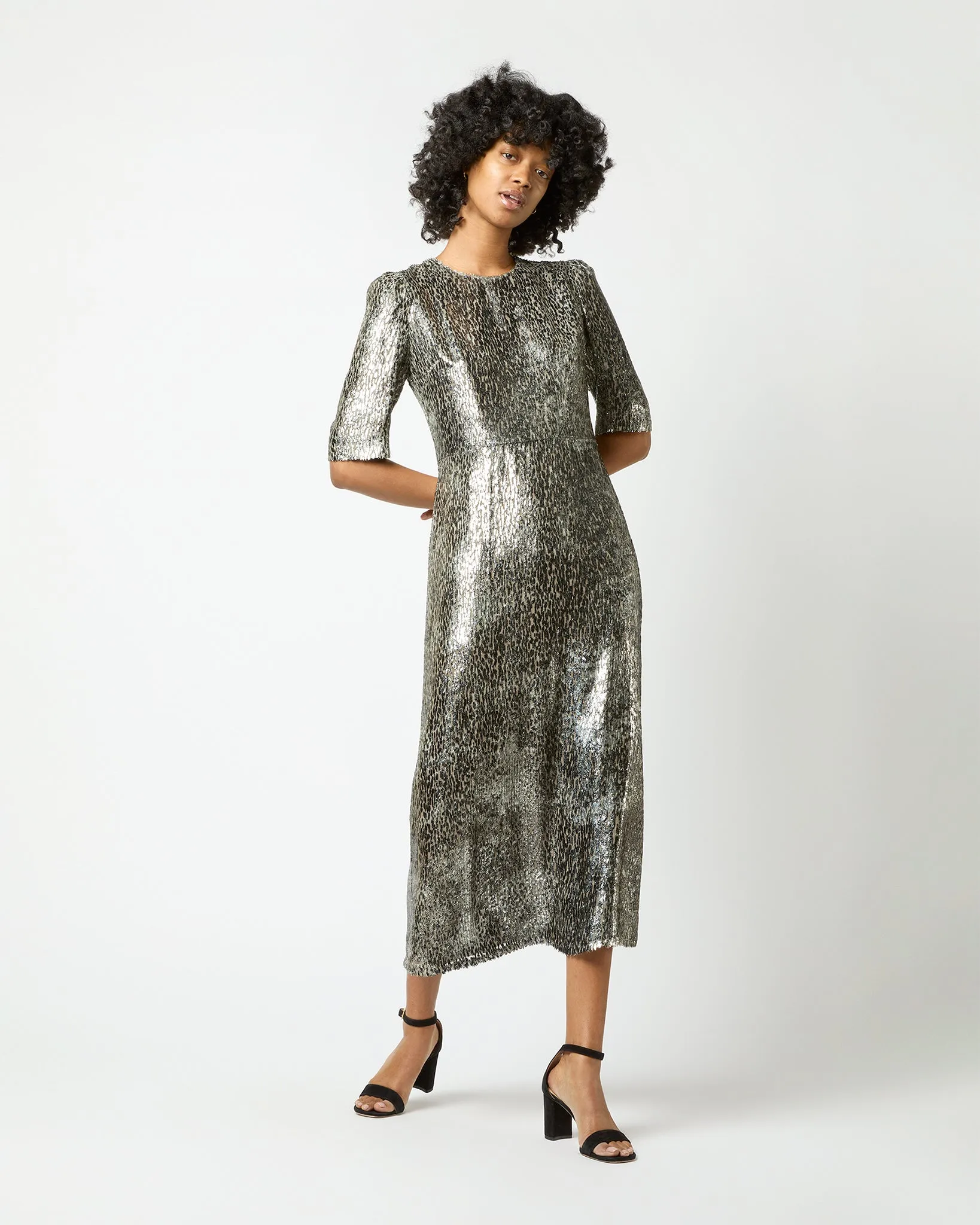 Lois Dress in Olive Metallic Fil Coupé Georgette