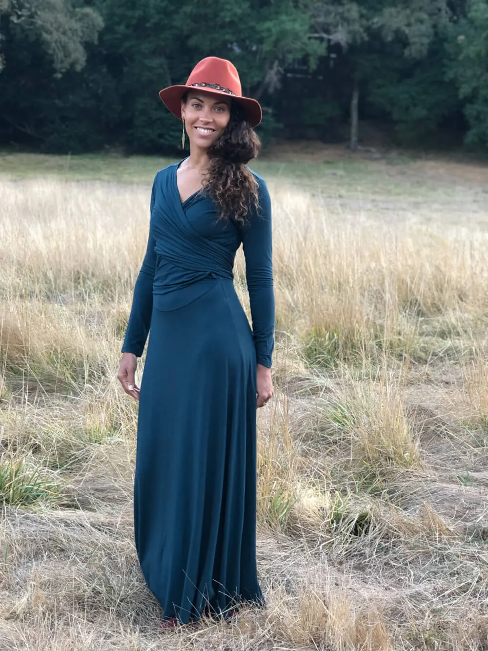 Long Sleeve Wrap Maxi Dress