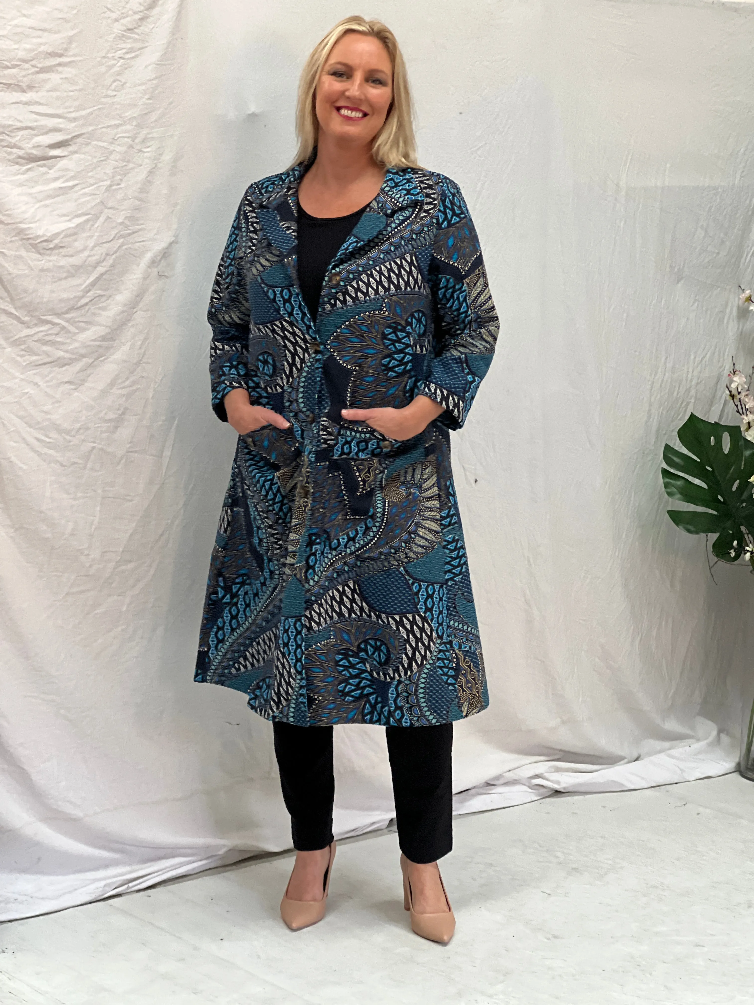 Lorelai Blue Abstract Fleece Coat