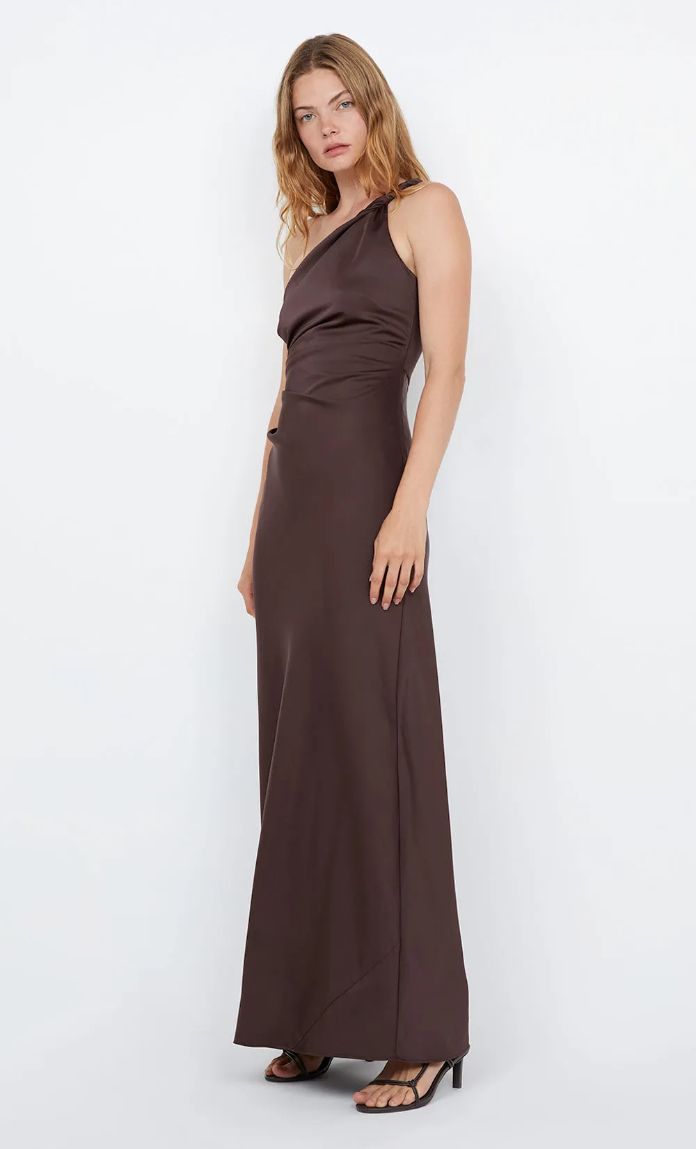 LUNETTA ASYM DRESS - DARK CHOCOLATE