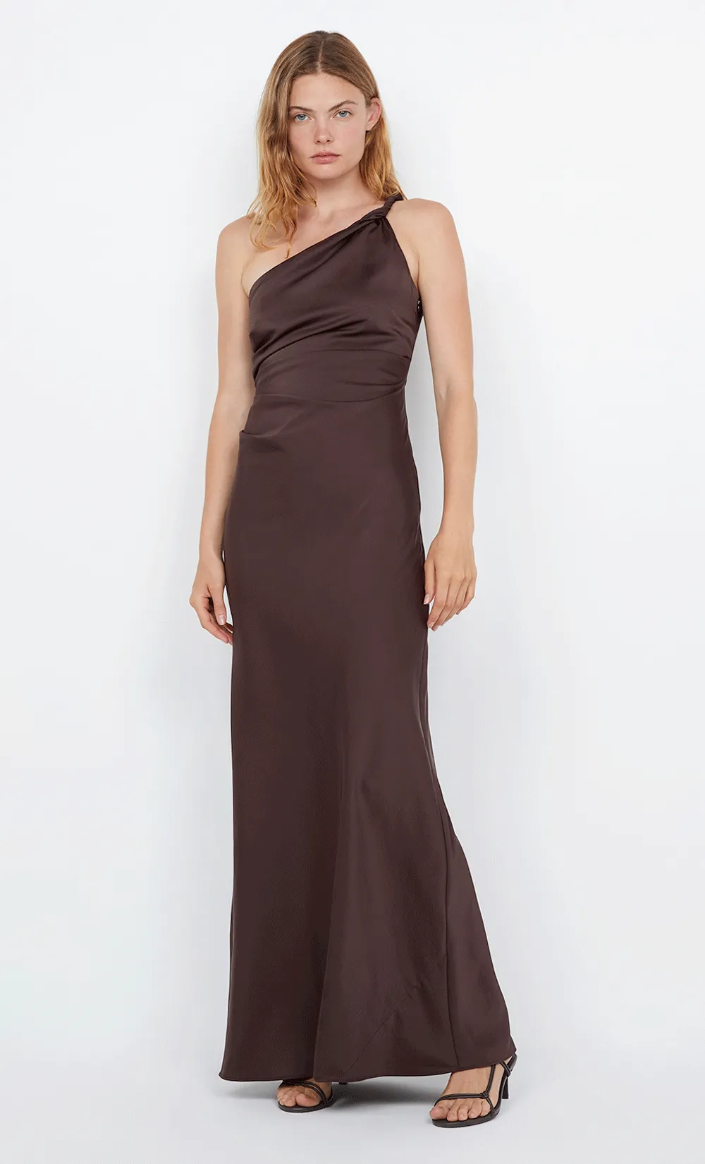 LUNETTA ASYM DRESS - DARK CHOCOLATE