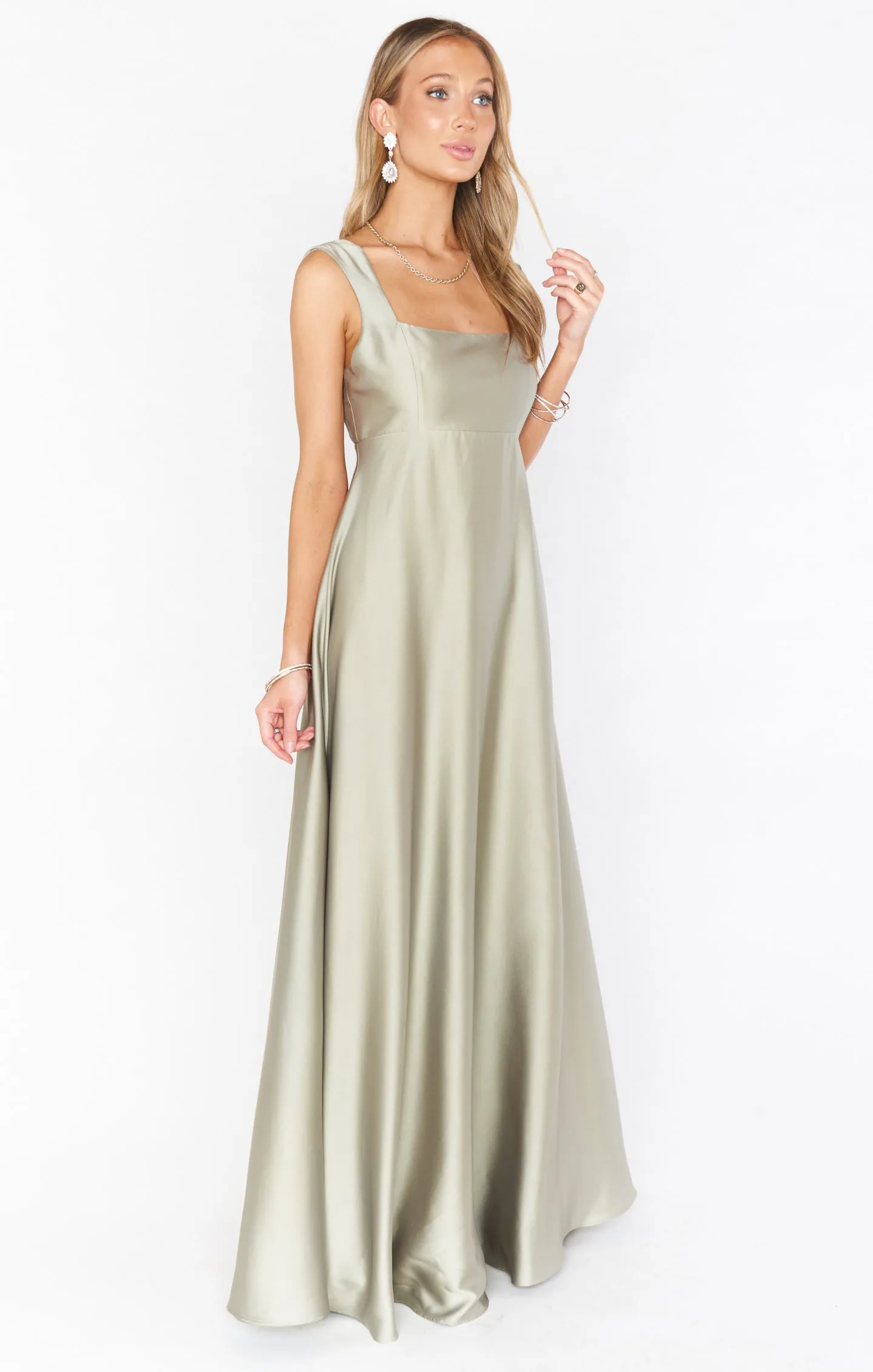 Madi Gown ~ Moss Green Luxe Satin