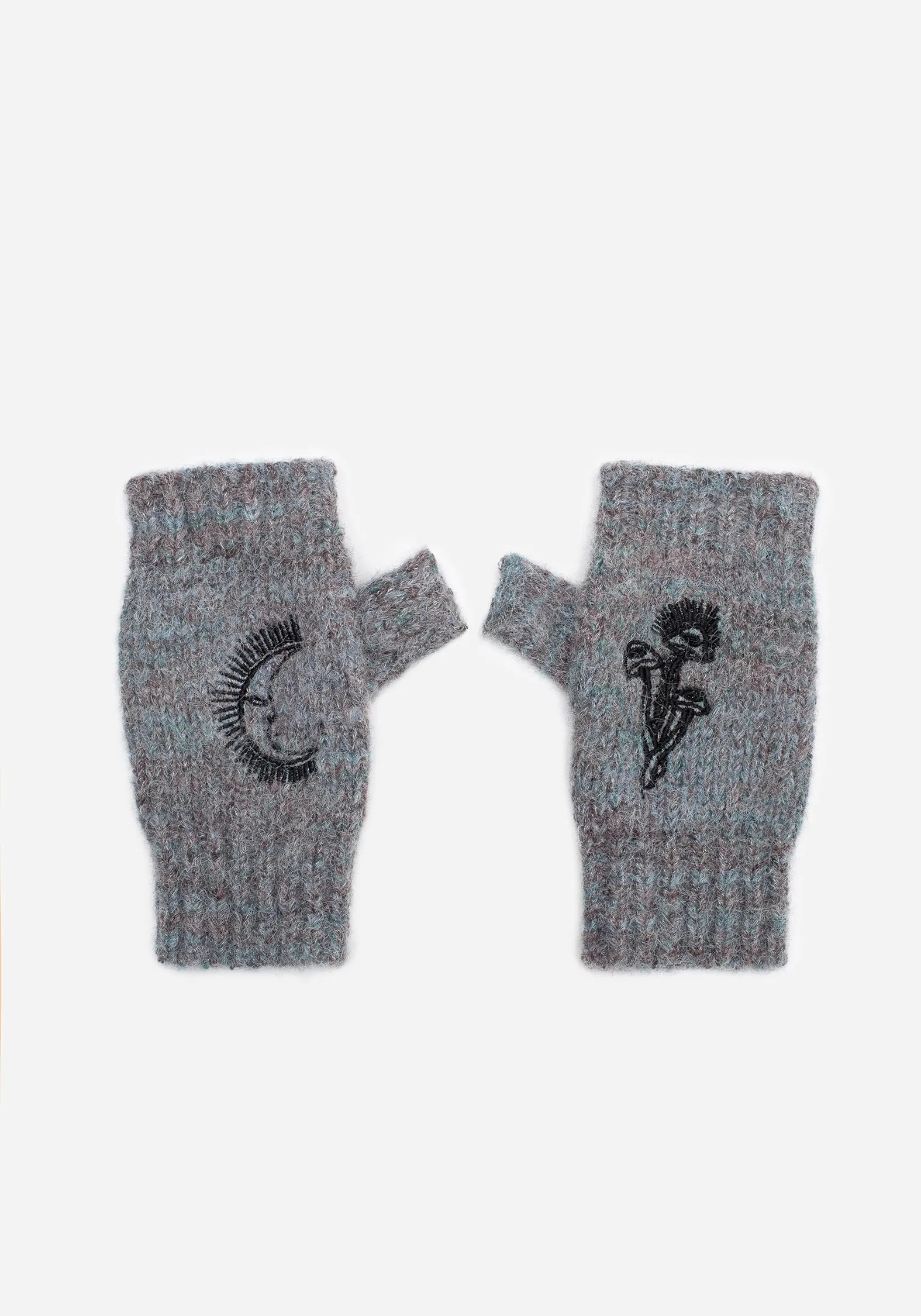 Mandragore Embroidered Knit Fingerless Gloves