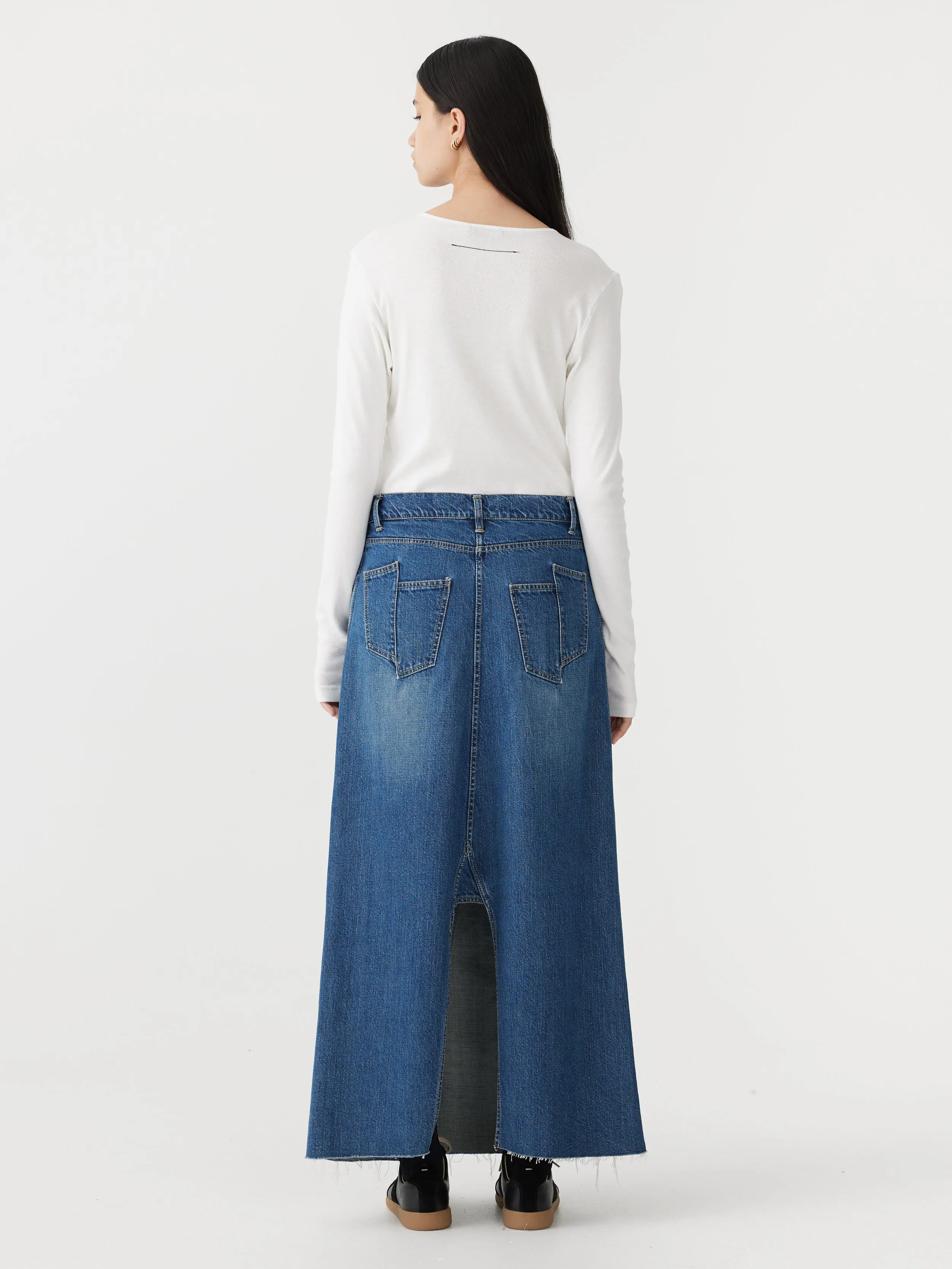 maxi panelled denim skirt