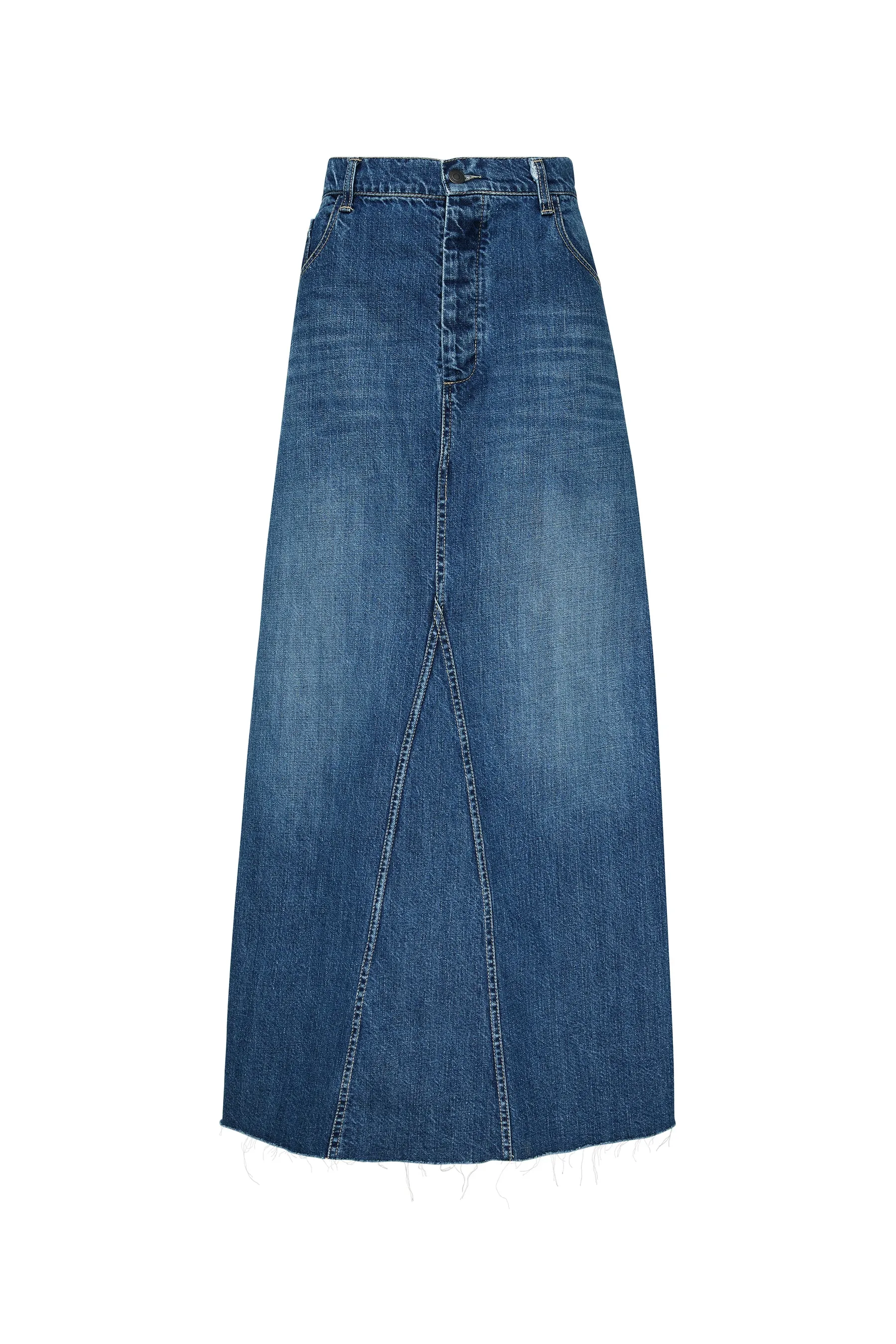 maxi panelled denim skirt