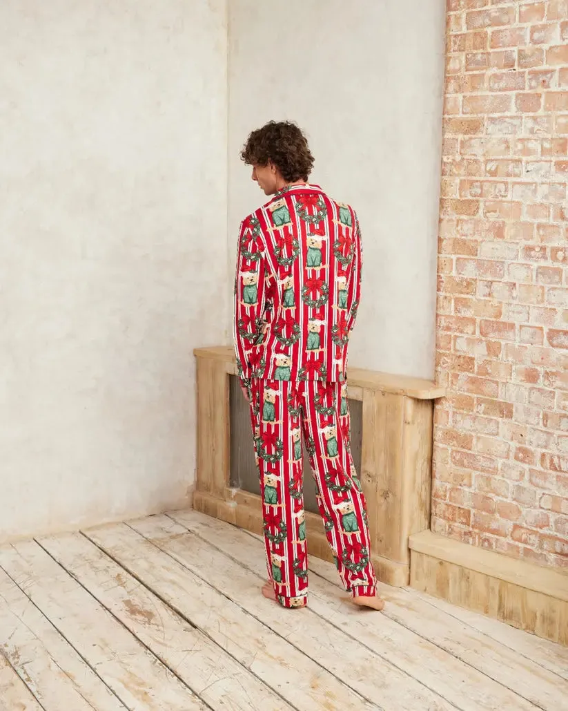 Men's Christmas Dog & Wreath Print Long Pyjama Set