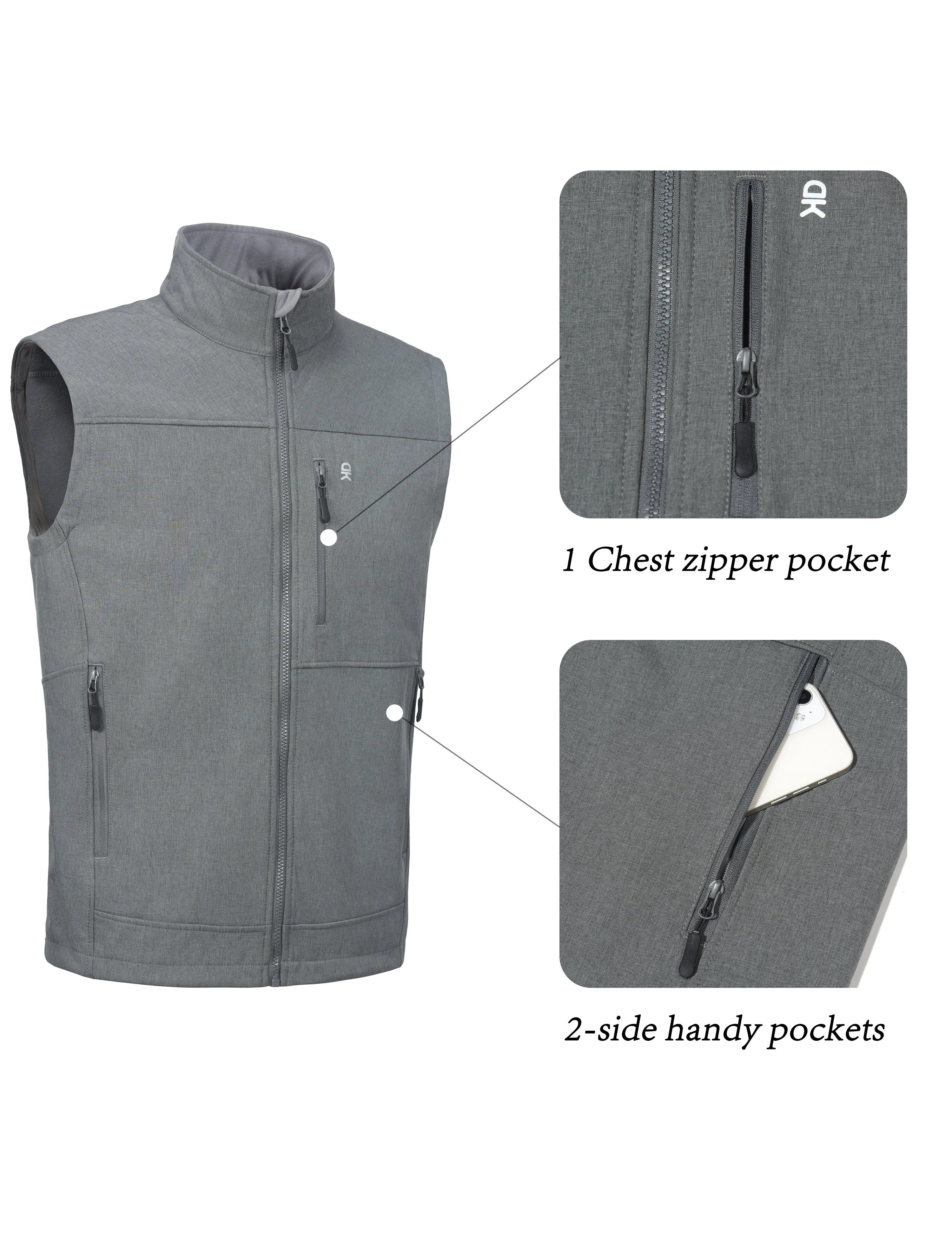 Men's Lightweight Softshell Fleece Lined Warm Vest ,Sleeveless Outerwear Jacket