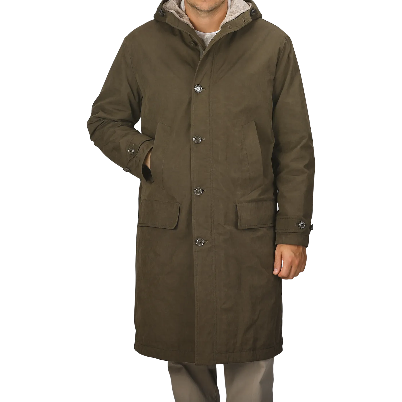 Military Green Cotton Nylon Thermore Rams Parka