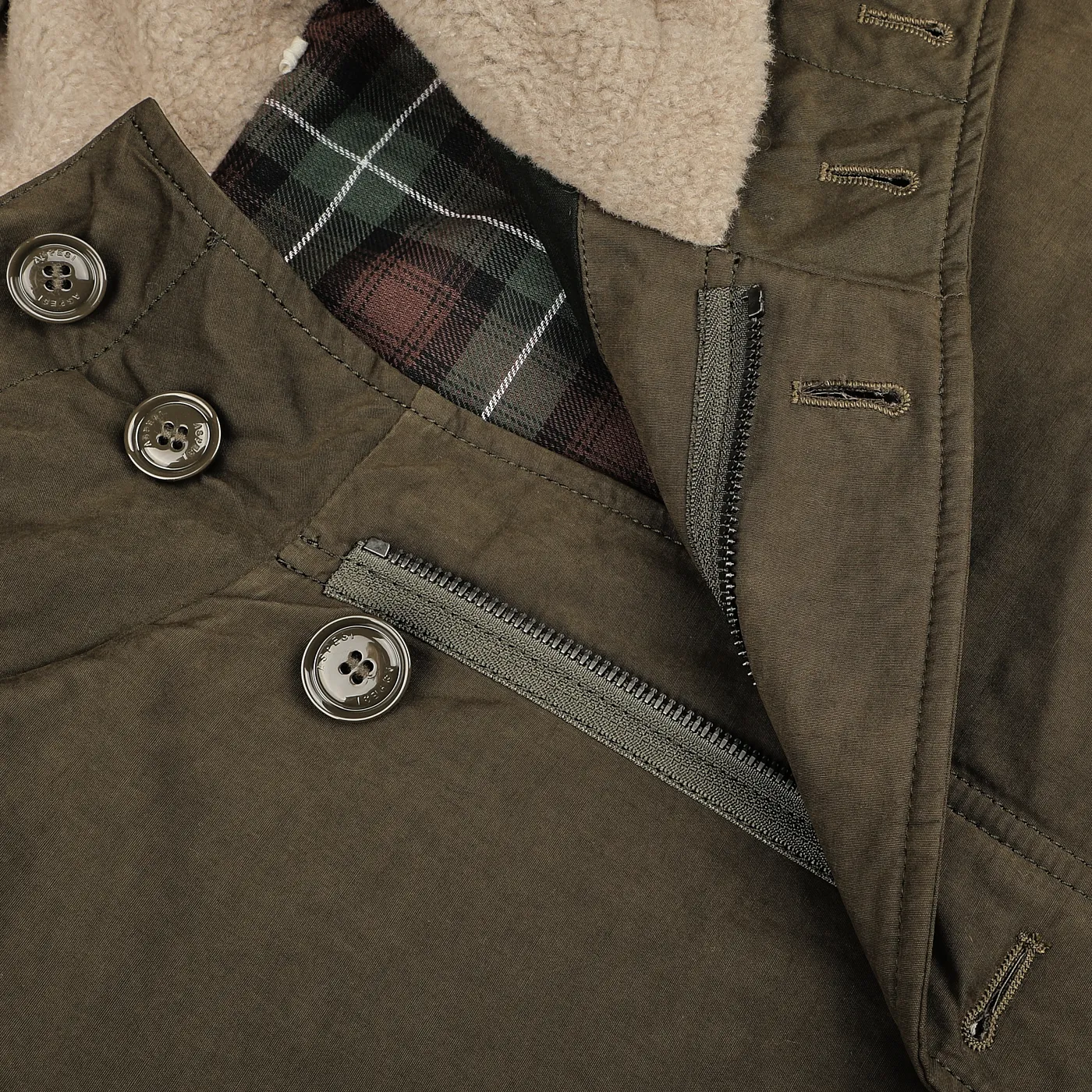 Military Green Cotton Nylon Thermore Rams Parka